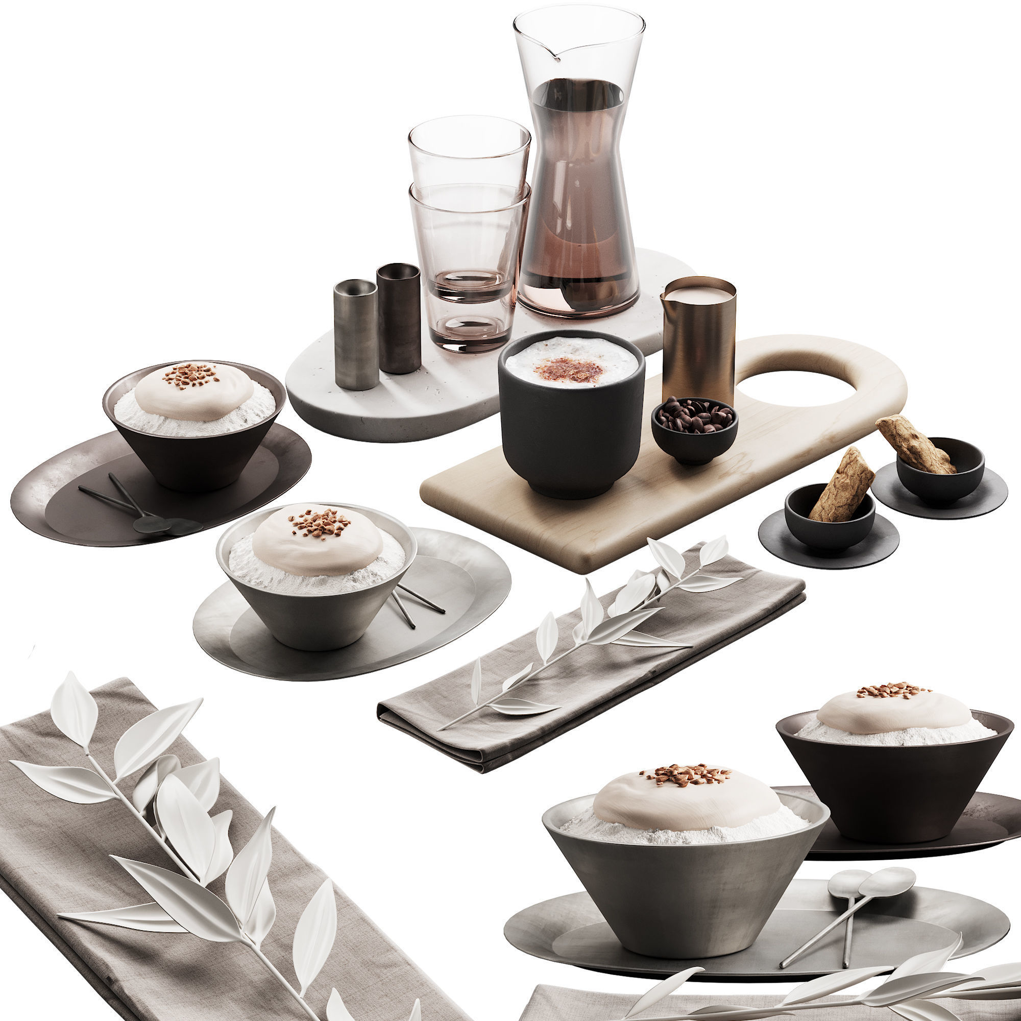 429 eat and drinks decor set 07 desserts with latte water carafe 3D model_5