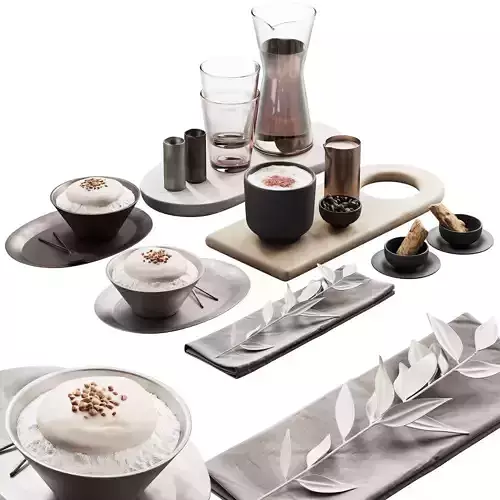 429 eat and drinks decor set 07 desserts with latte water carafe