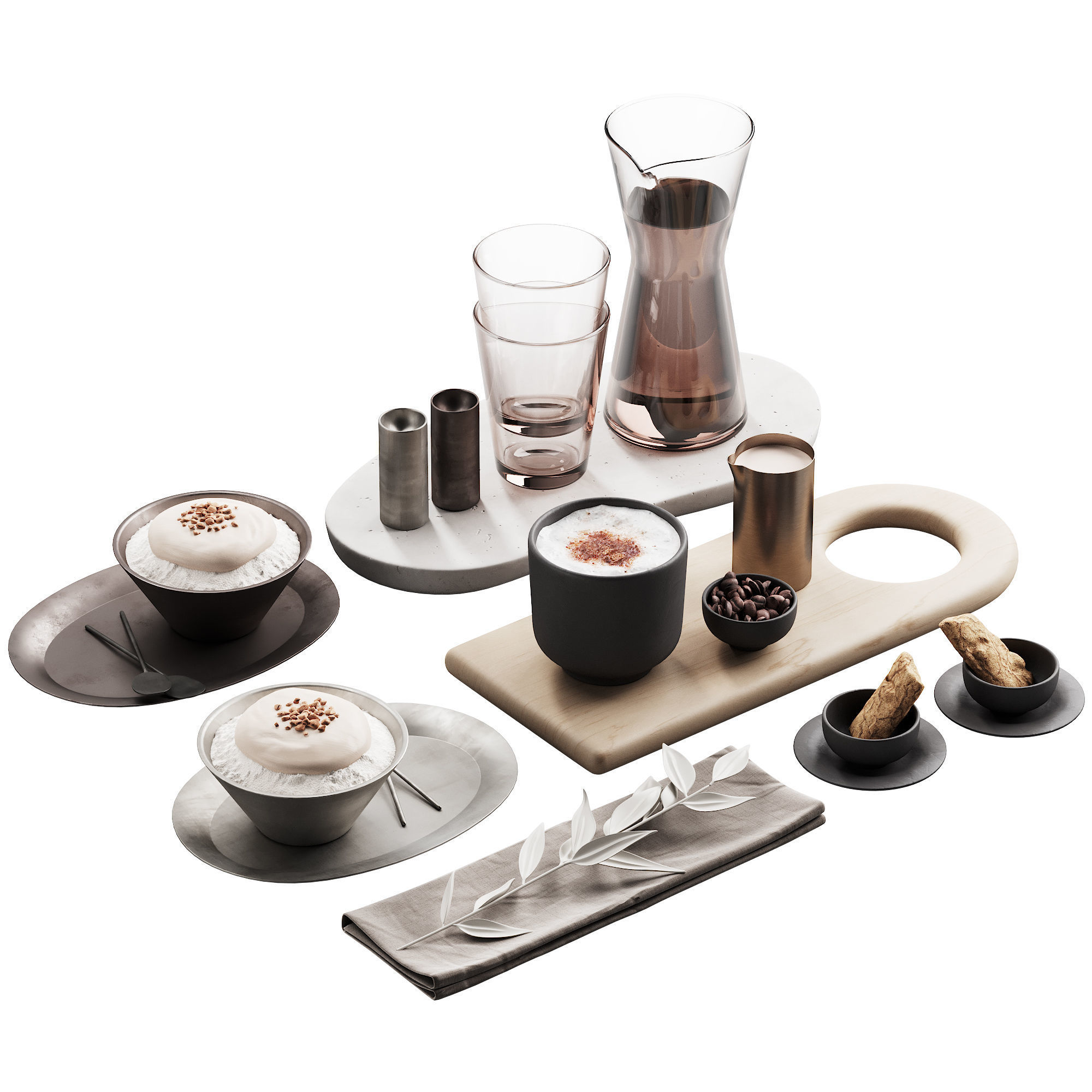 429 eat and drinks decor set 07 desserts with latte water carafe 3D model_6