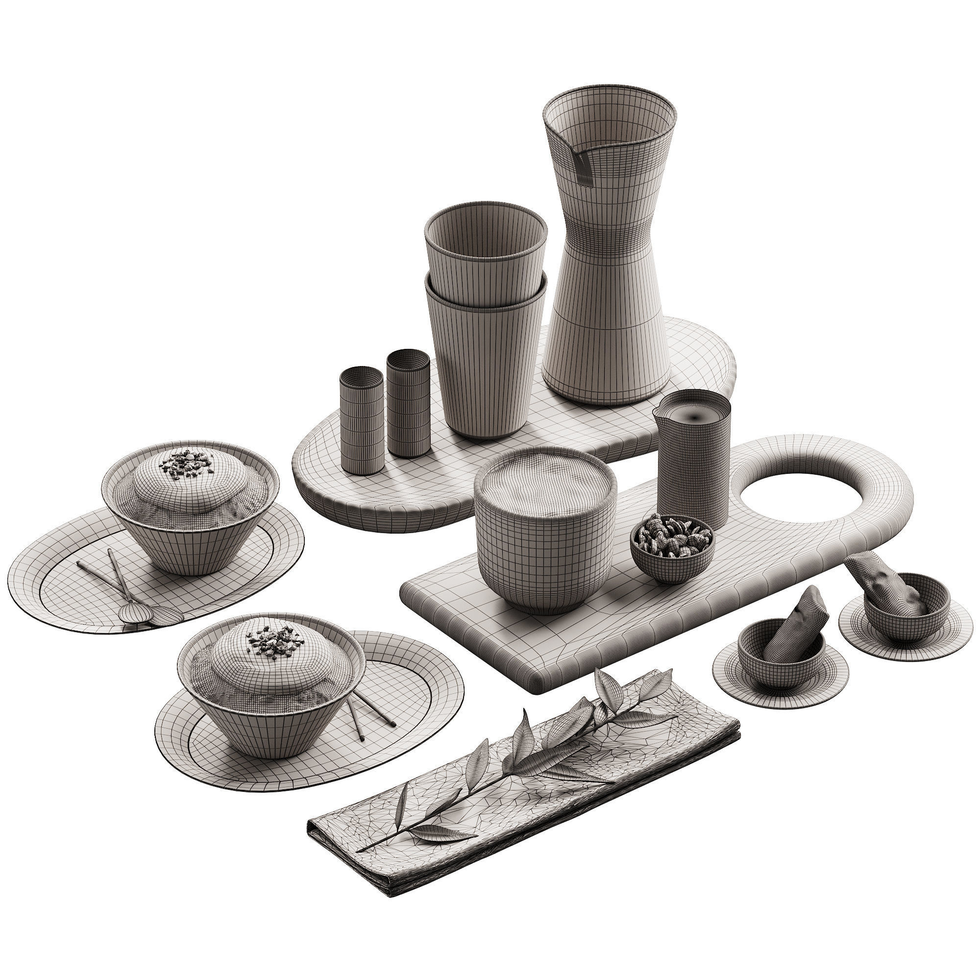 429 eat and drinks decor set 07 desserts with latte water carafe 3D model_12