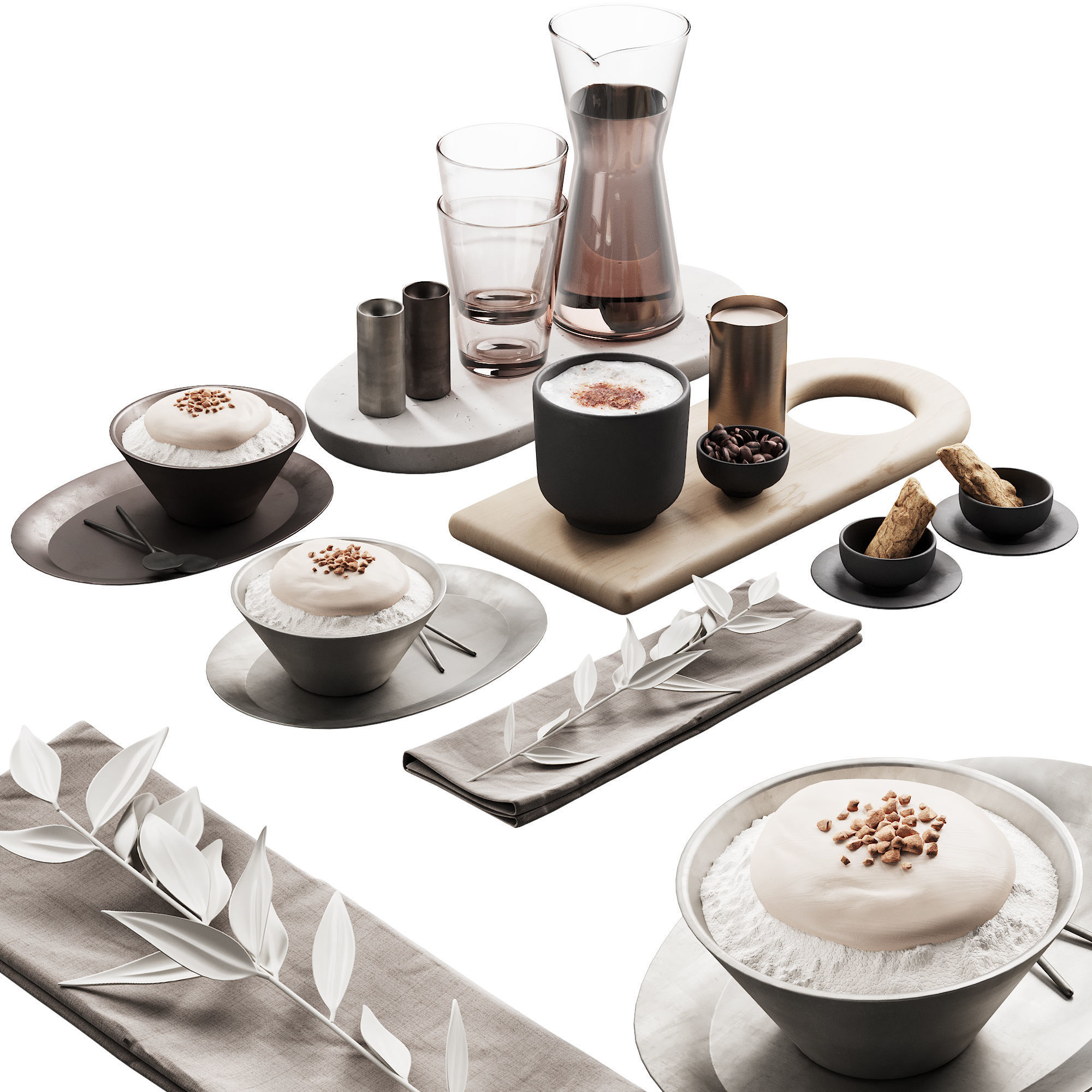 429 eat and drinks decor set 07 desserts with latte water carafe 3D model_1