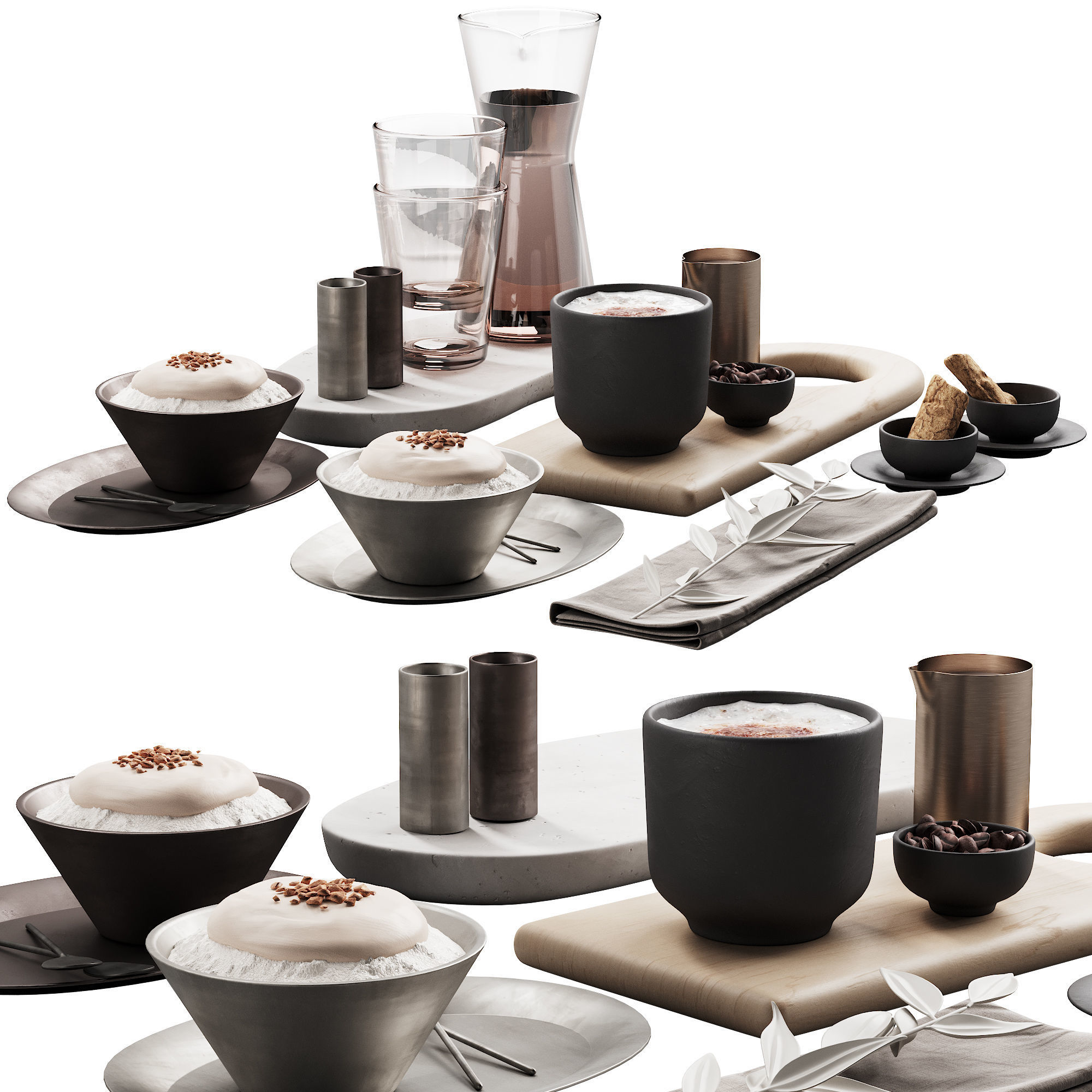 429 eat and drinks decor set 07 desserts with latte water carafe 3D model_4