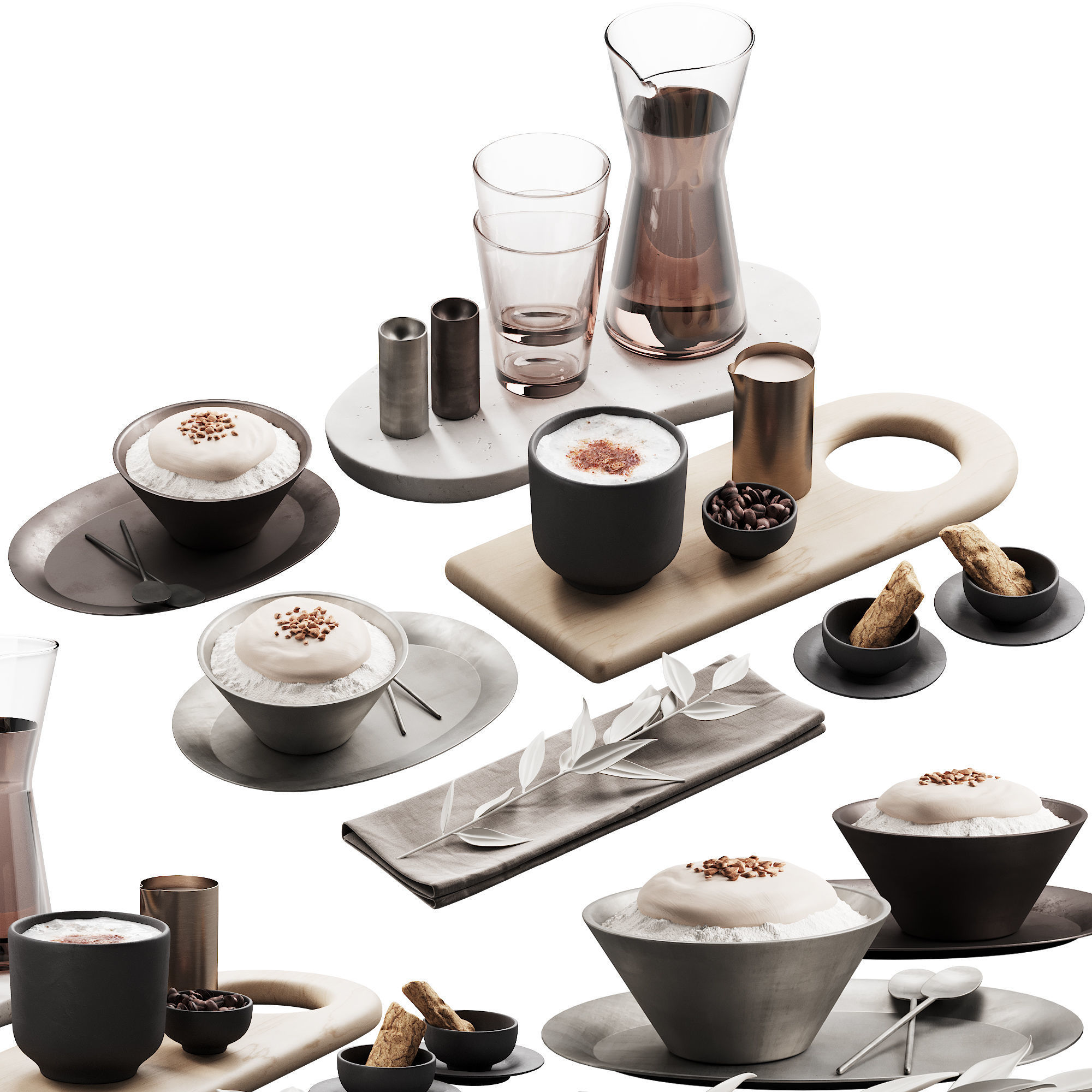 429 eat and drinks decor set 07 desserts with latte water carafe 3D model_2