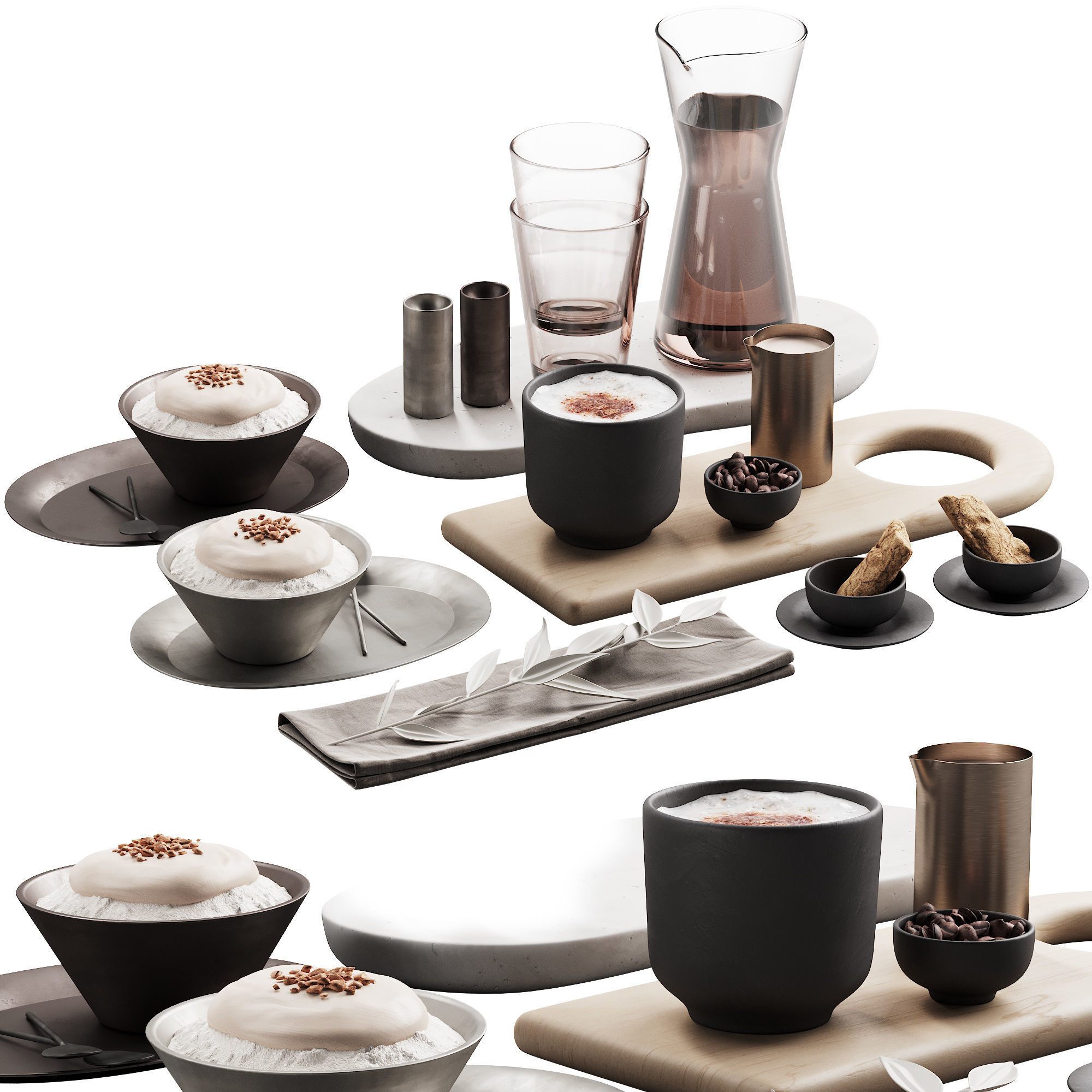 429 eat and drinks decor set 07 desserts with latte water carafe 3D model_3