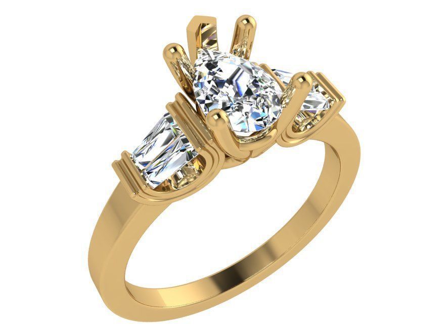 Pear Cut Diamond 3 Stone Ring 4162 3D print model_1
