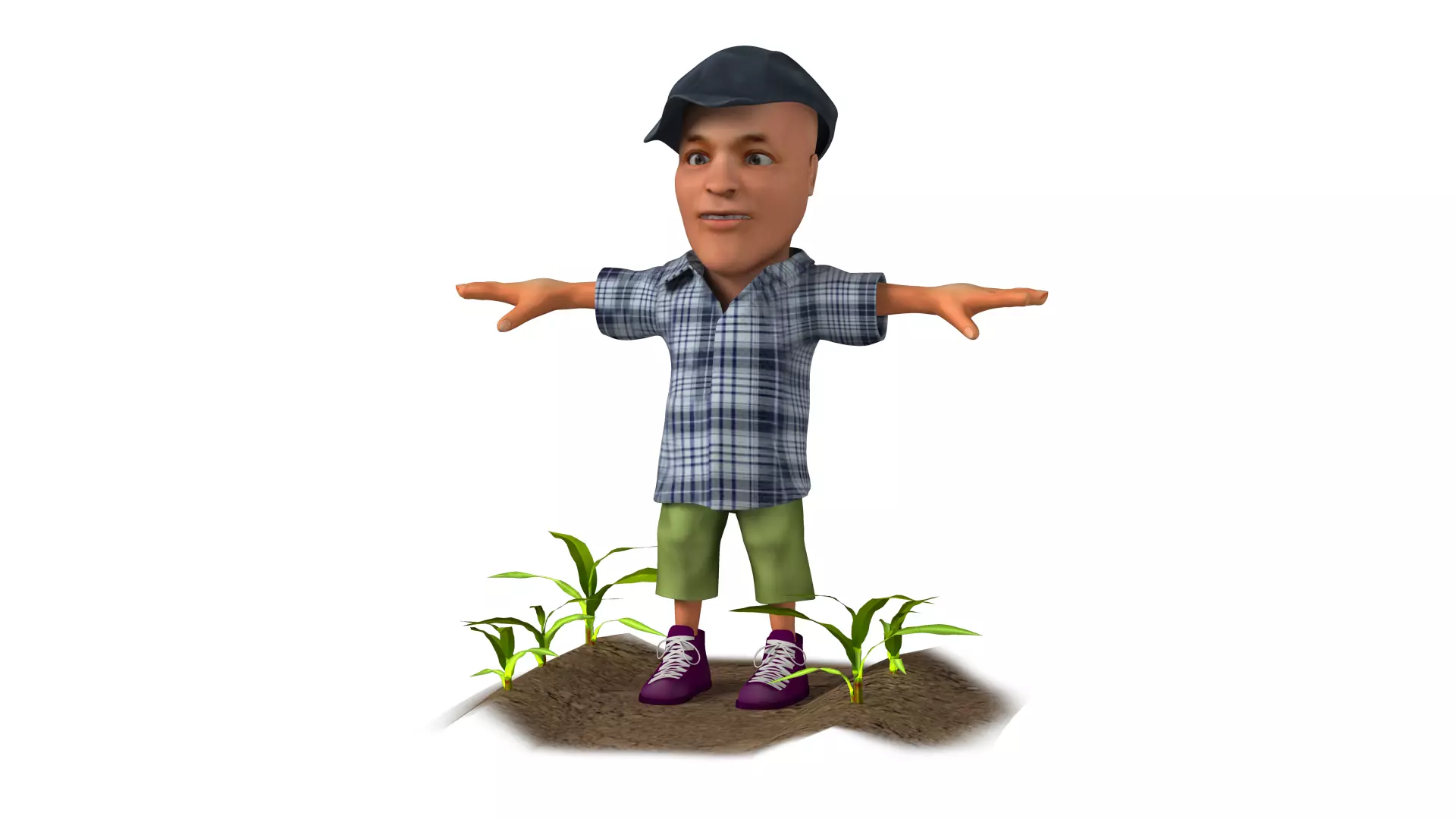 Asian man farmer cartoon character uncle 3D model