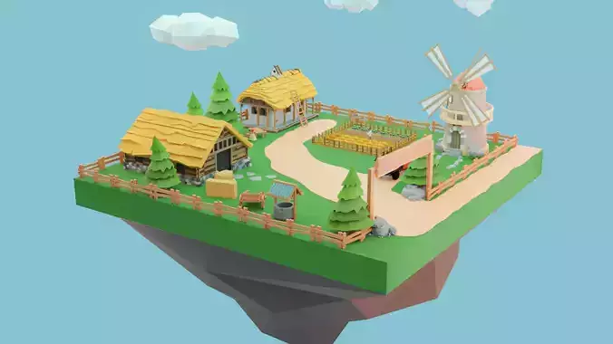 Low Poly Farm  Low-poly 3D model