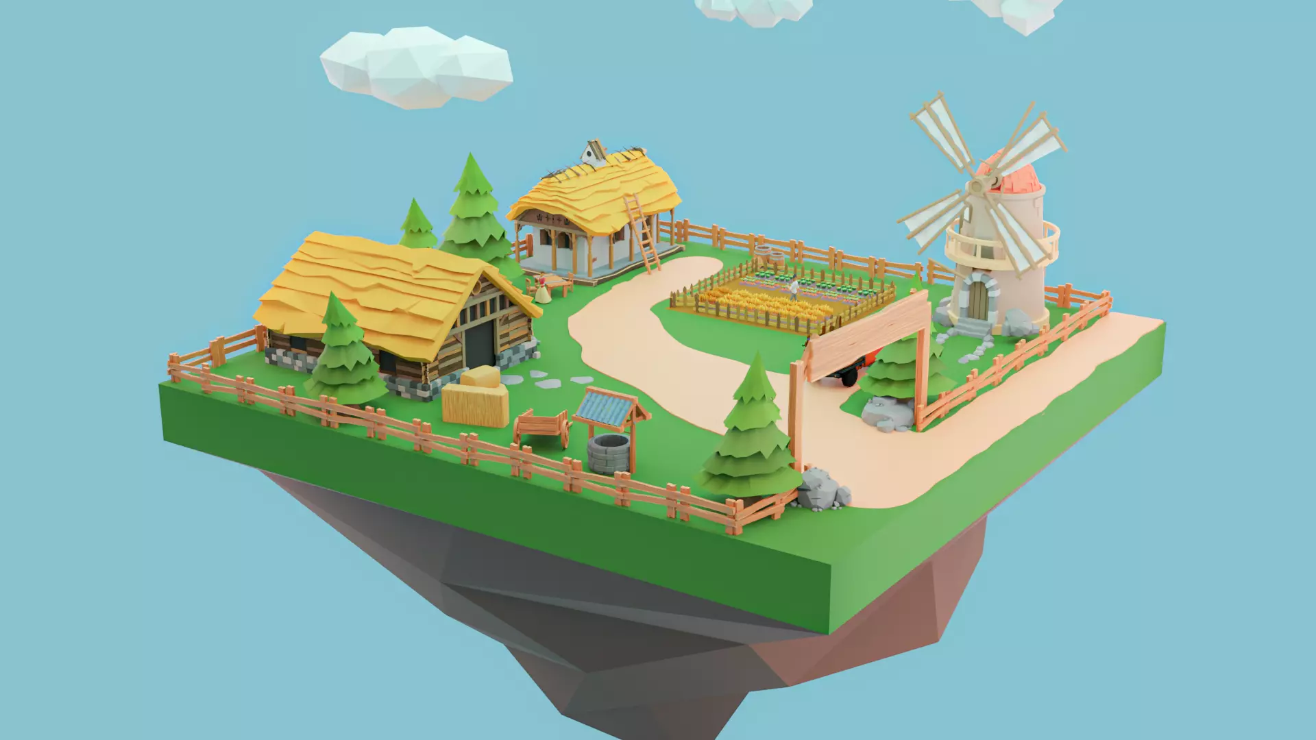 Low Poly Farm Low-poly 3D model_0
