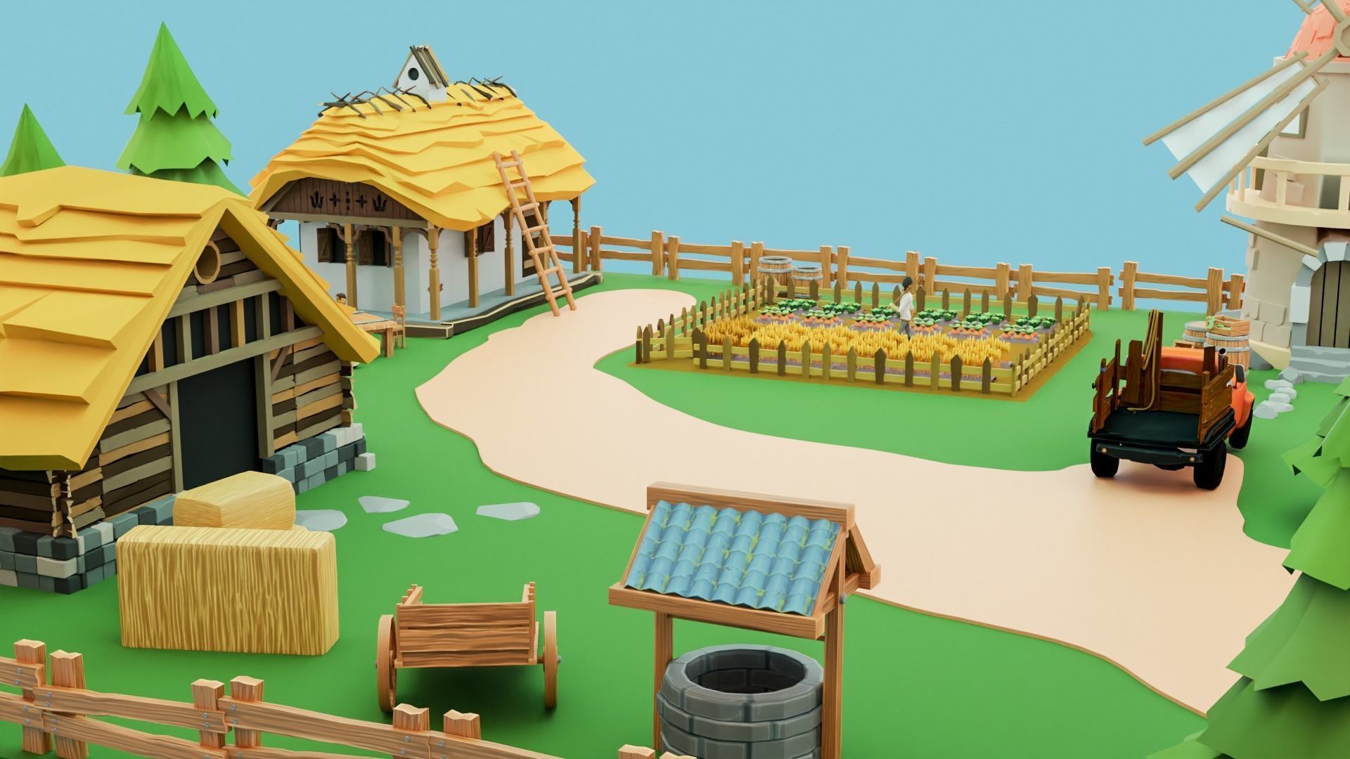Low Poly Farm Low-poly 3D model_3