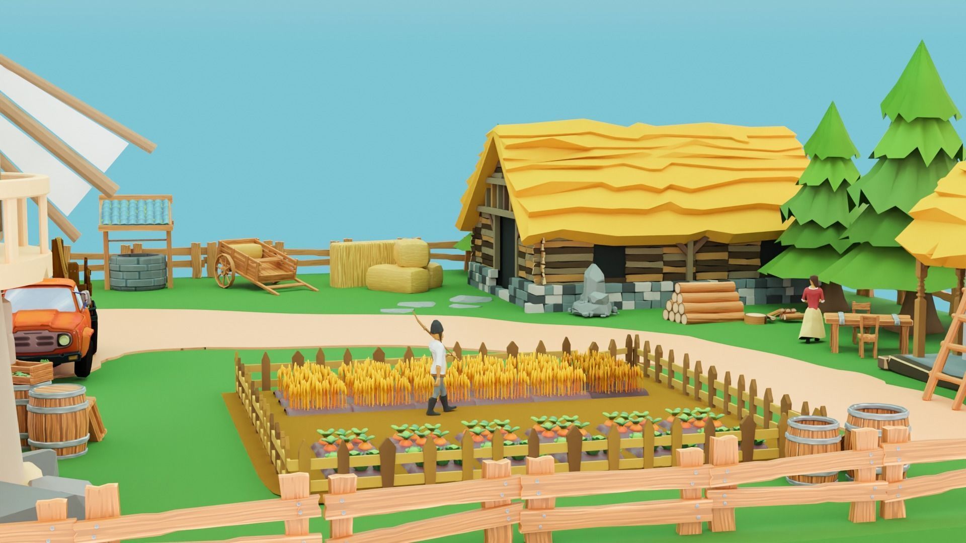 Low Poly Farm Low-poly 3D model_2