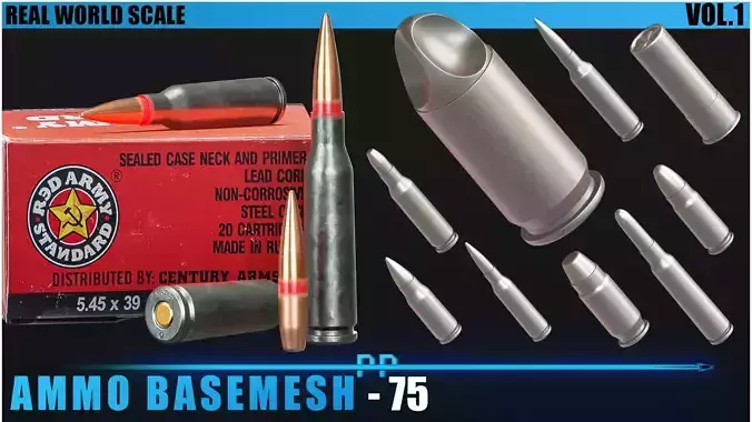 75 Ammo Base mesh Low-poly 3D model