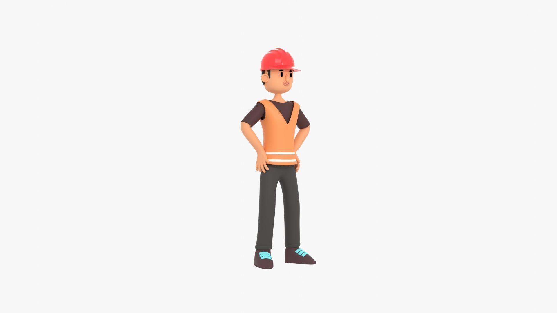 Male Cartoon Worker Builder Character Low-poly 3D model_6