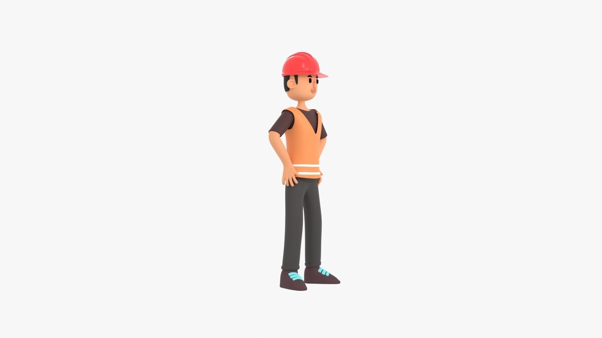 Male Cartoon Worker Builder Character Low-poly 3D model_7
