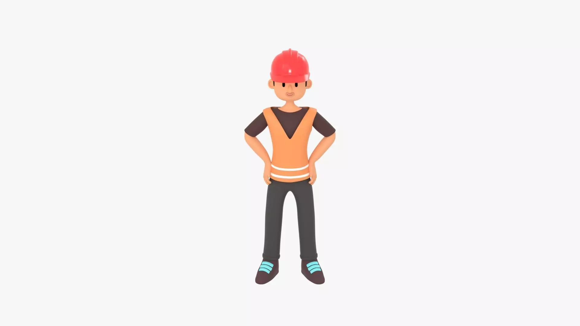 Male Cartoon Worker Builder Character Low-poly 3D model_0