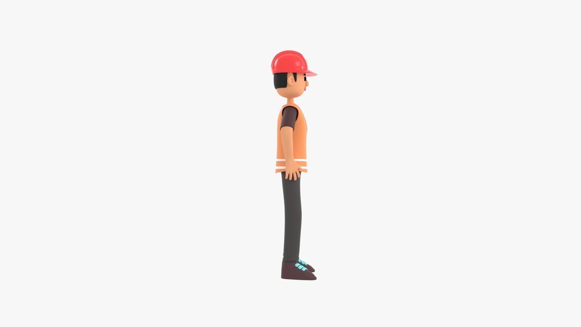Male Cartoon Worker Builder Character Low-poly 3D model_9