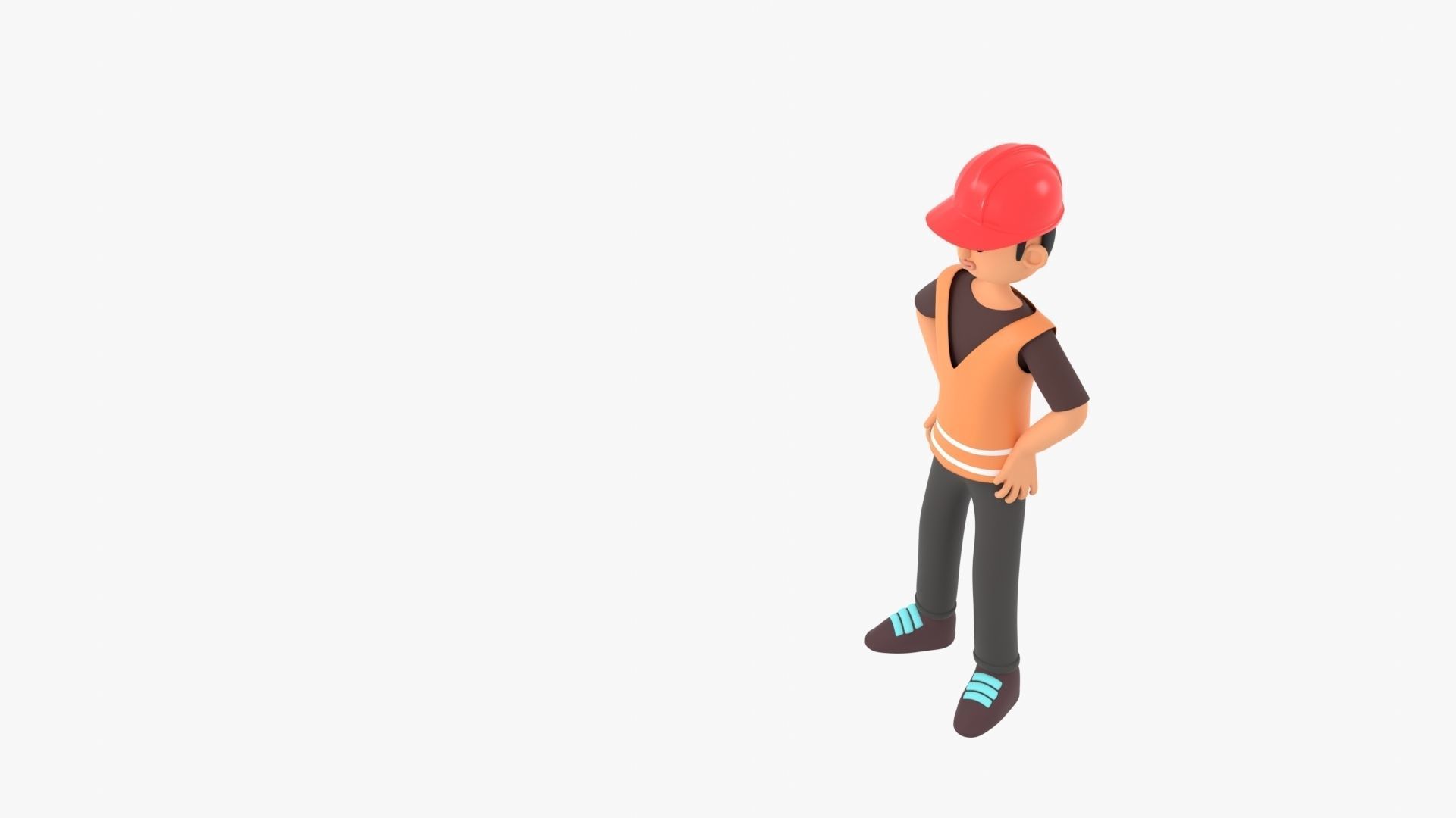 Male Cartoon Worker Builder Character Low-poly 3D model_4