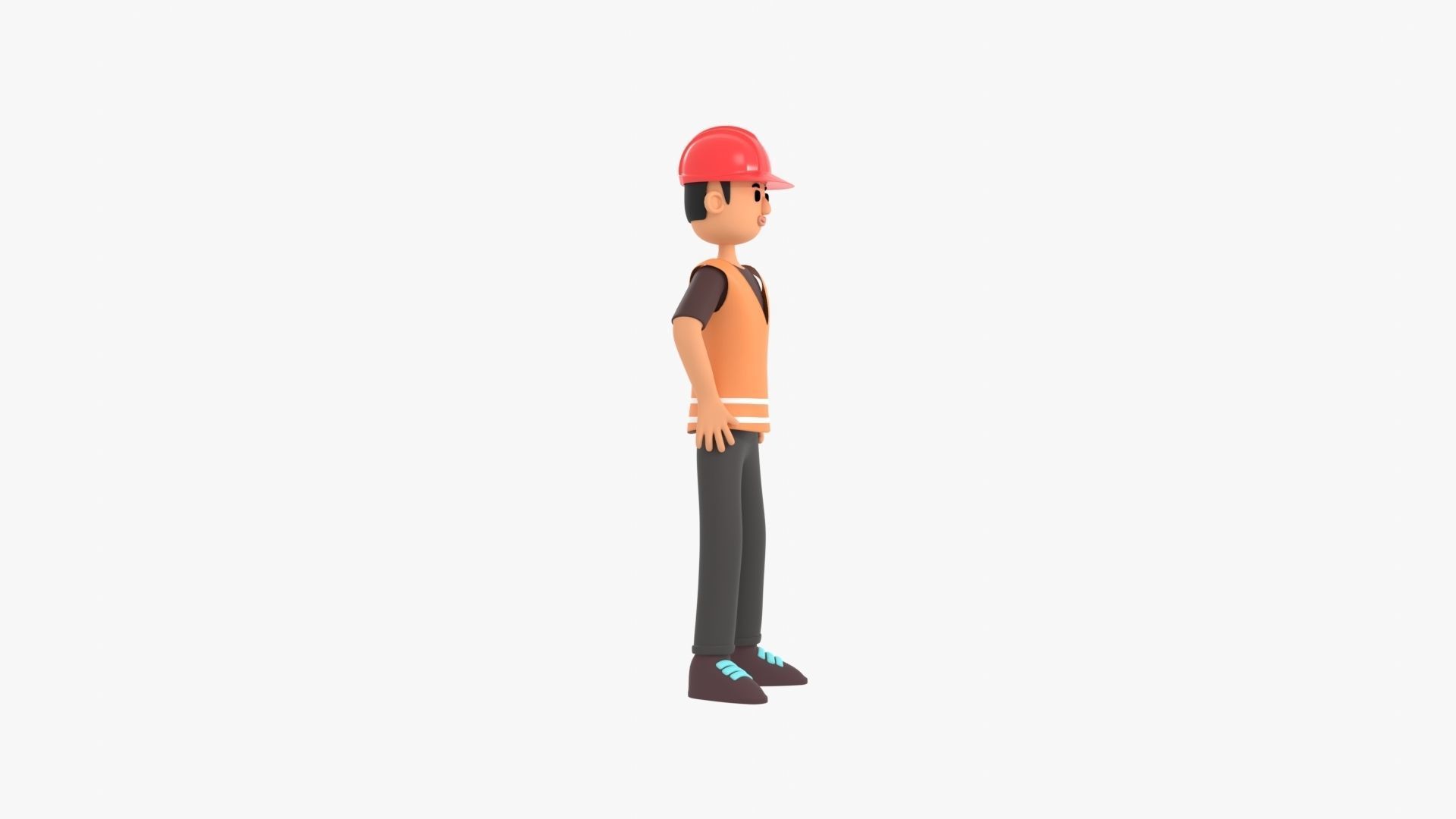 Male Cartoon Worker Builder Character Low-poly 3D model_8