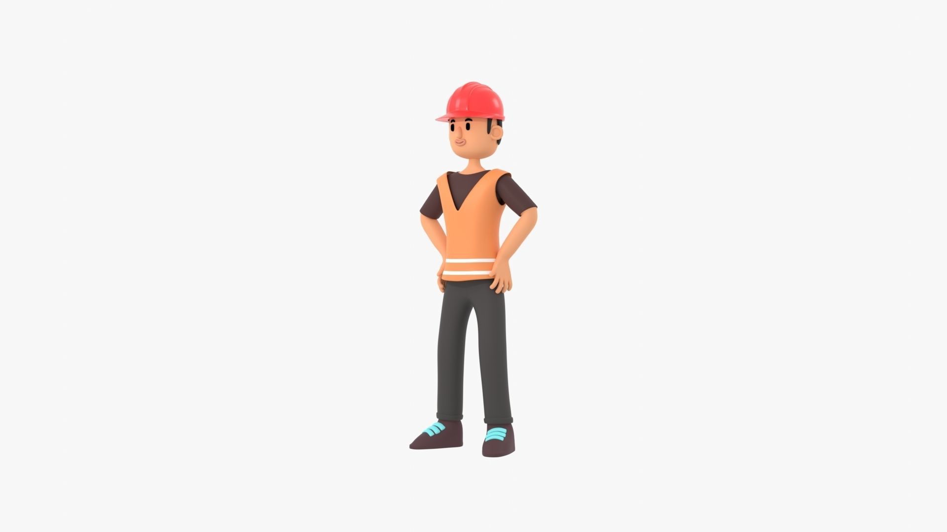 Male Cartoon Worker Builder Character Low-poly 3D model_22