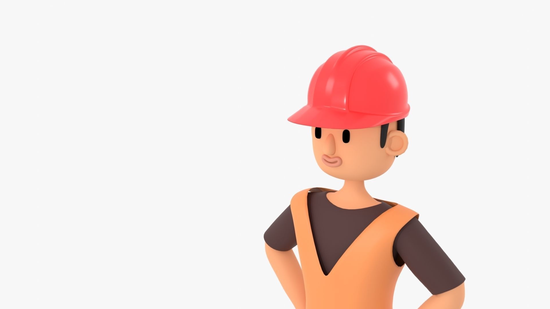 Male Cartoon Worker Builder Character Low-poly 3D model_2