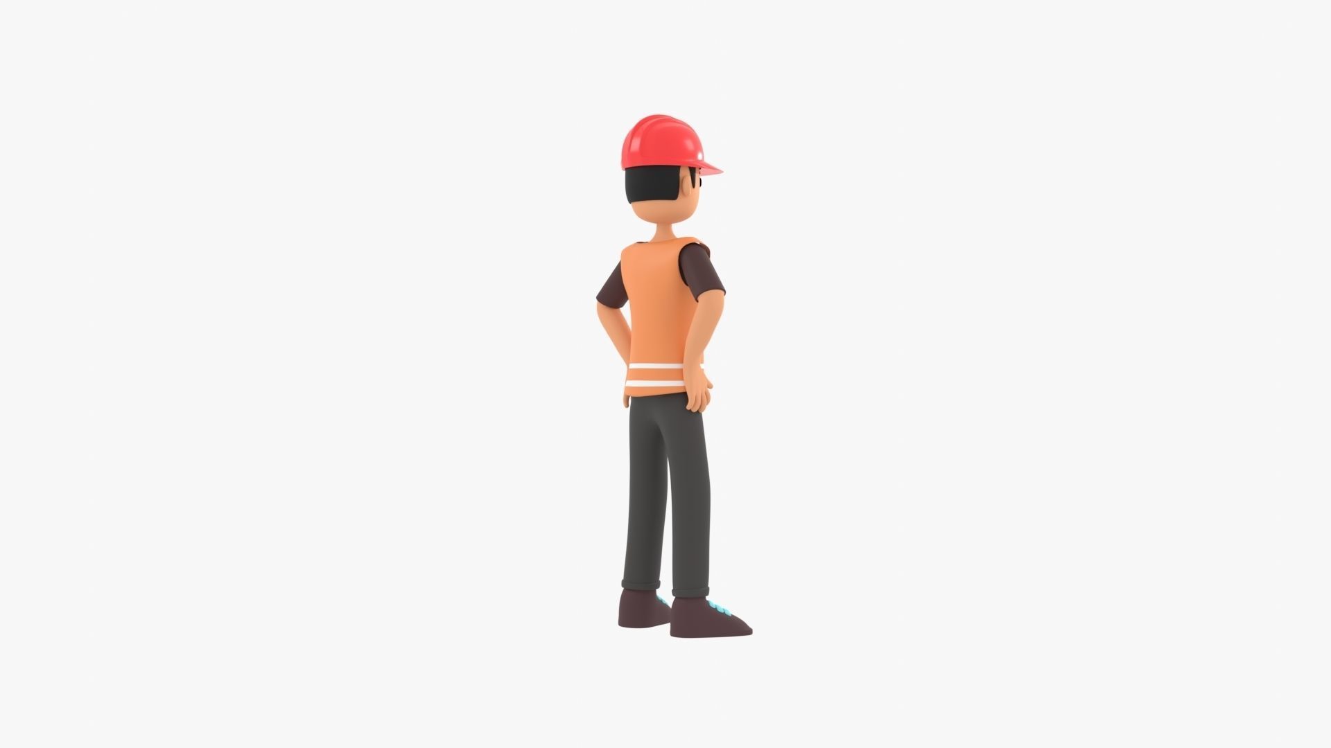 Male Cartoon Worker Builder Character Low-poly 3D model_11