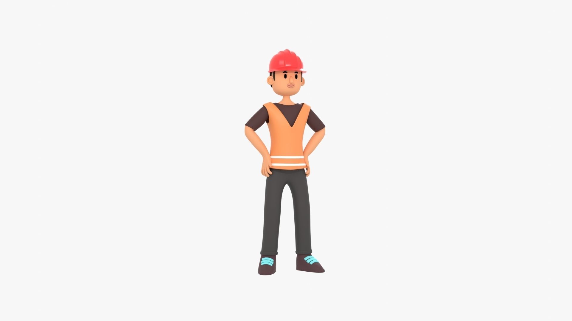 Male Cartoon Worker Builder Character Low-poly 3D model_5