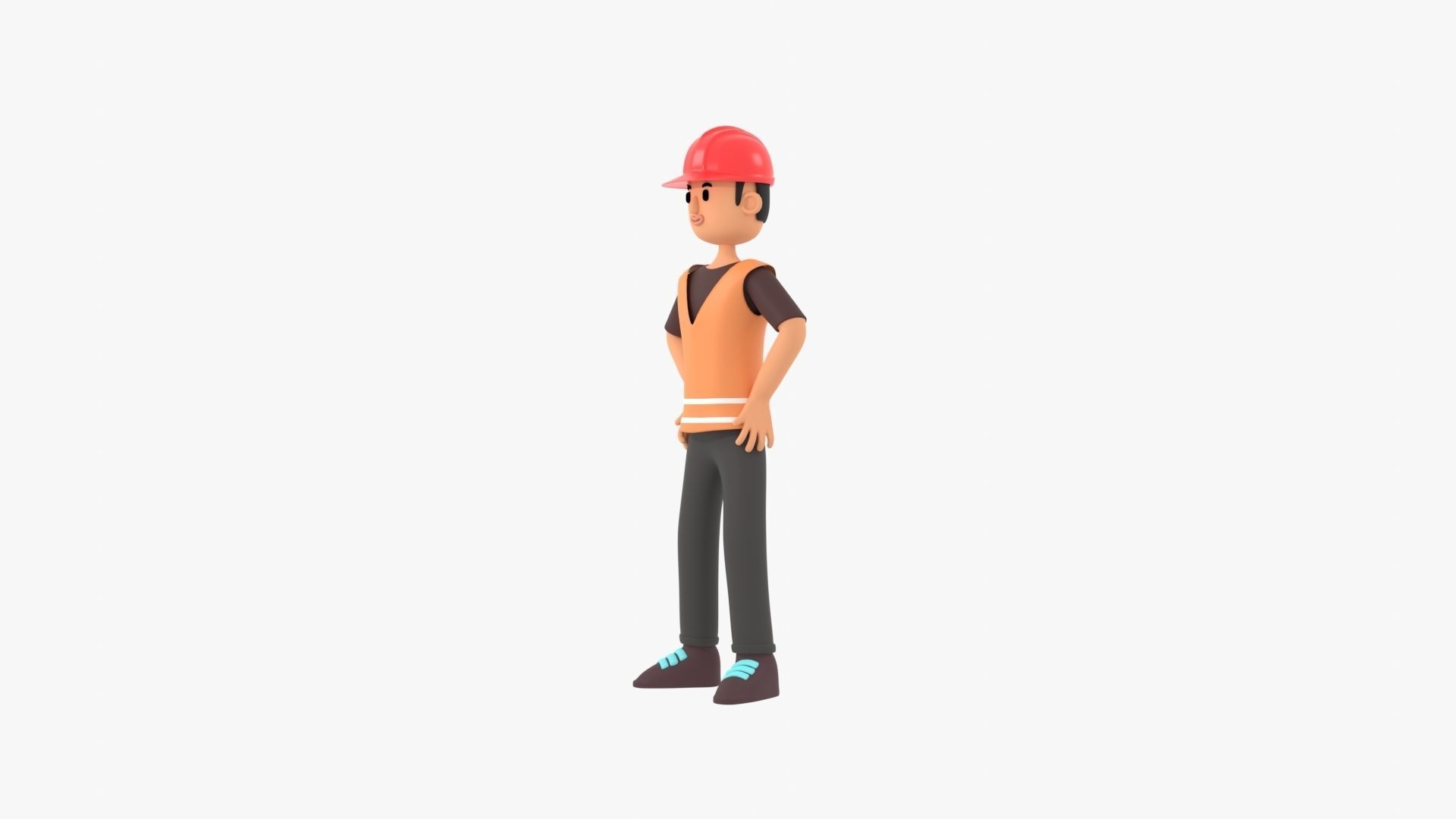 Male Cartoon Worker Builder Character Low-poly 3D model_21