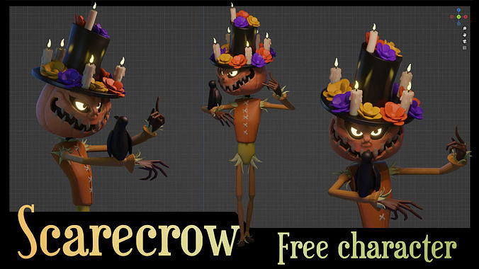 Free Character Halloween Themed Scarecrow Mesh Remeshed Free 3D model