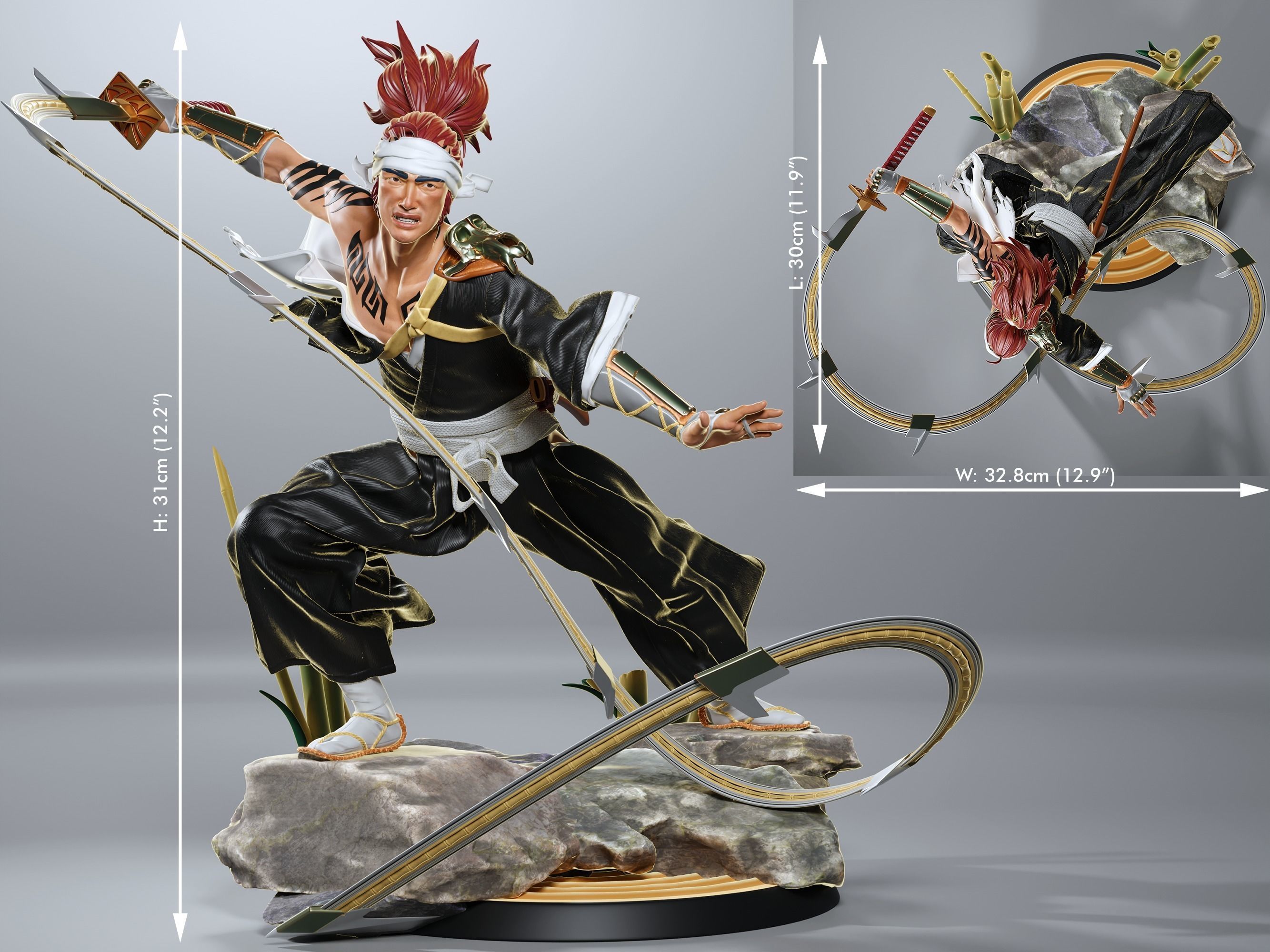 Bleach Renji Figurine Statue Hollowed Presupported 3D Printable 3D print model_1
