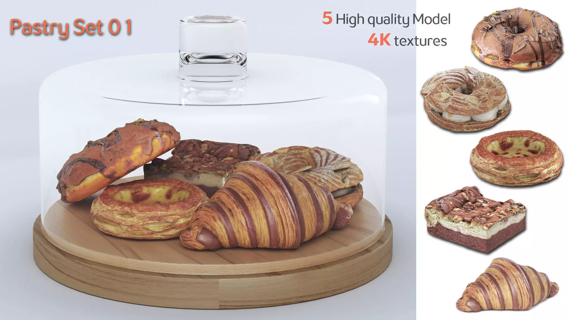Pastry Set 01 Low-poly 3D model