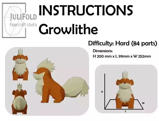 Growlithe Pokemon PaperCraft Template  3D model