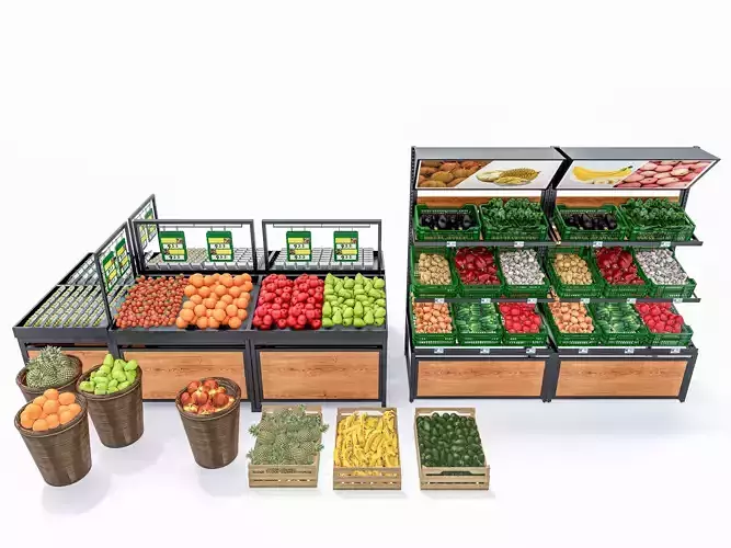Fruits and vegetables Supermarket  Grocery store showcase 3D model