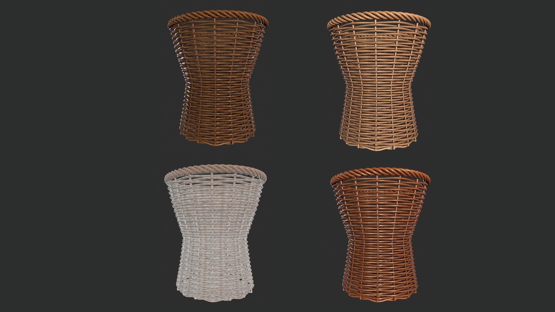 Rattan Basket pack 2 3D model_6