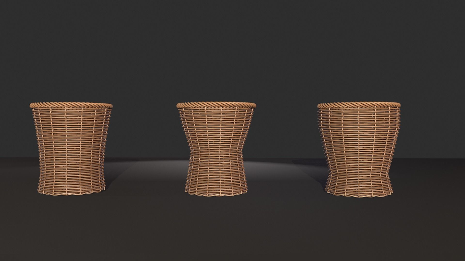 Rattan Basket pack 2 3D model_1