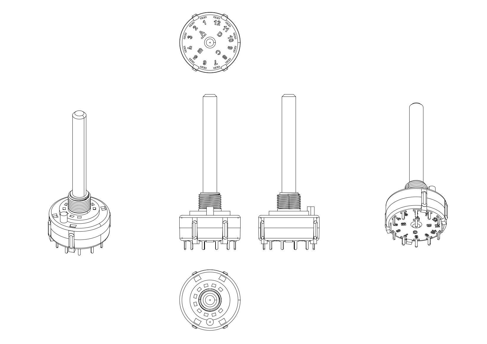 Rotary switch 1 circuit 12 positions 3D model_3