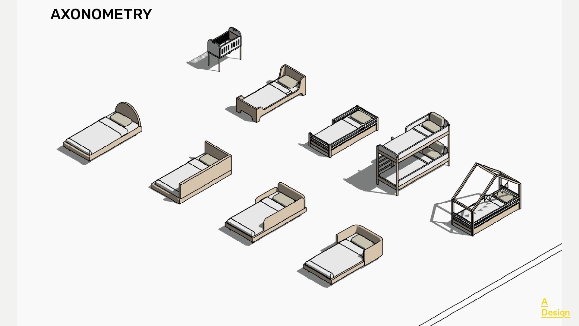 Small beds Pack of revit families 3D model CGTrader