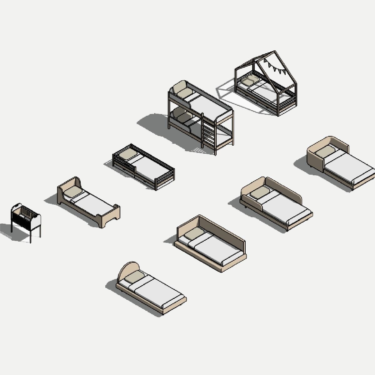 Small beds Pack of revit families 3D model CGTrader