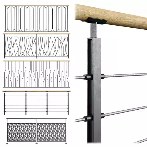 Set of modern railings 2 3D model