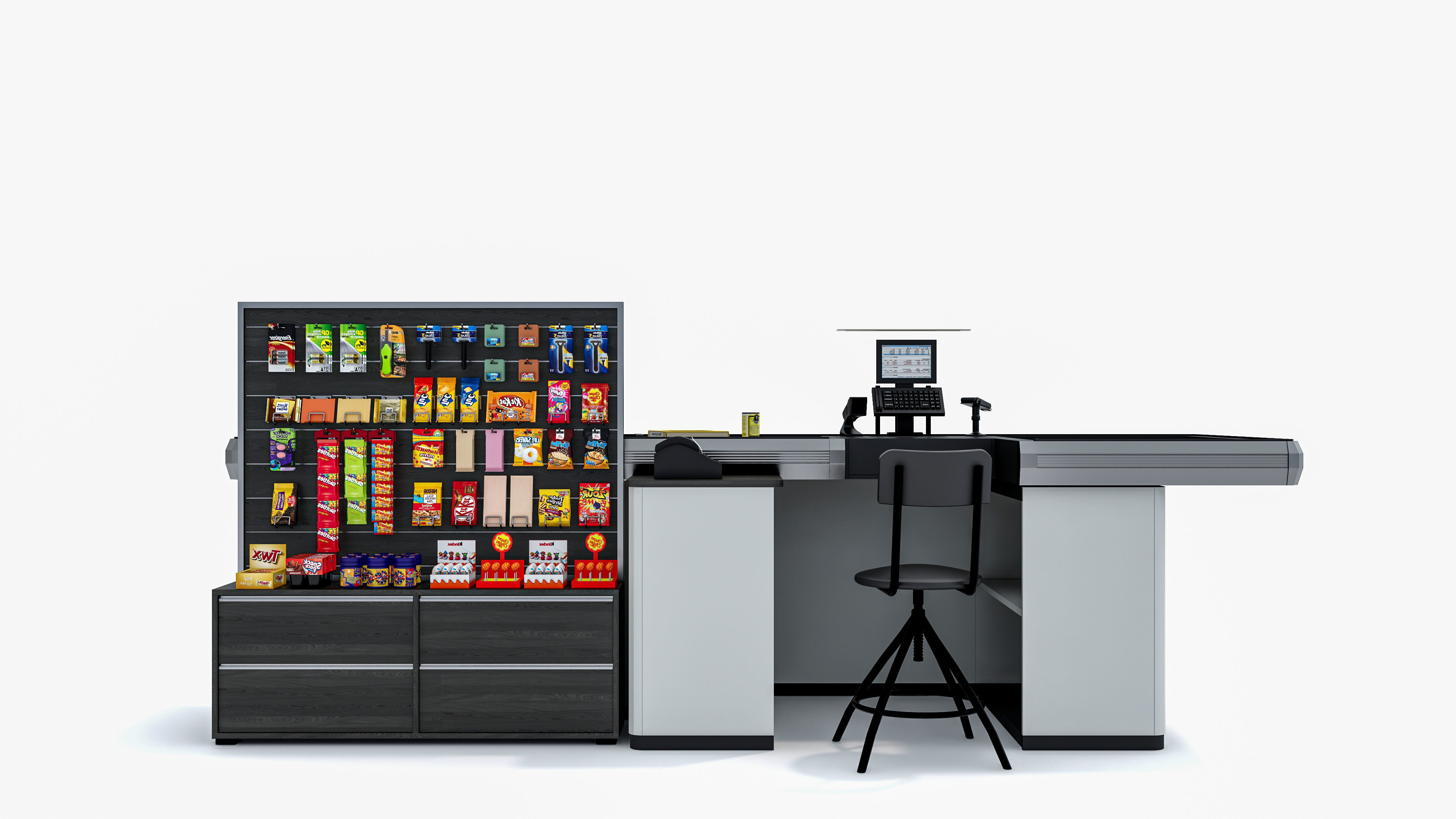 Supermarket  Grocery  stands  Shelves  Racks  Showcase  checkout 3D model_11