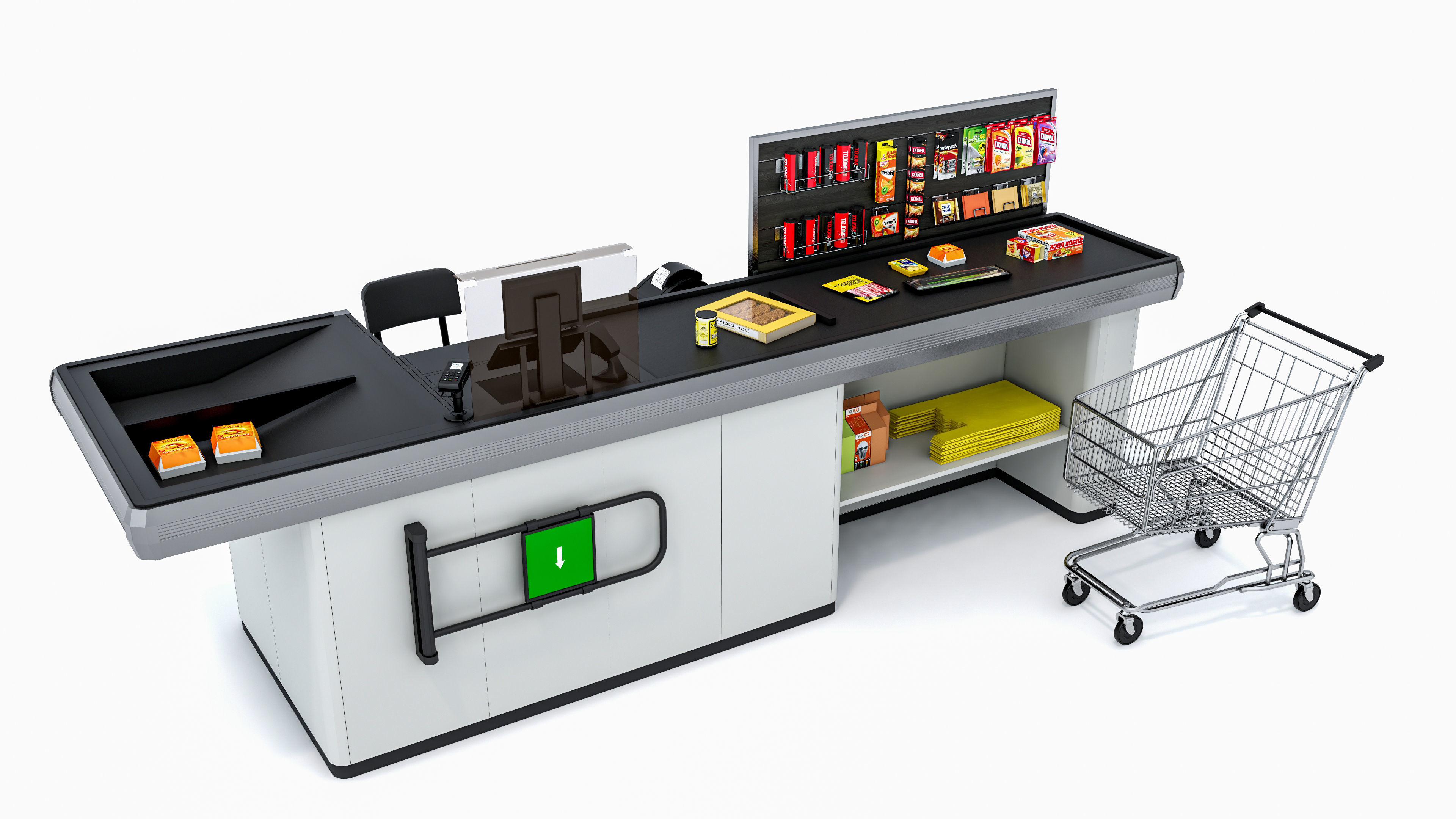 Supermarket  Grocery  stands  Shelves  Racks  Showcase  checkout 3D model_2