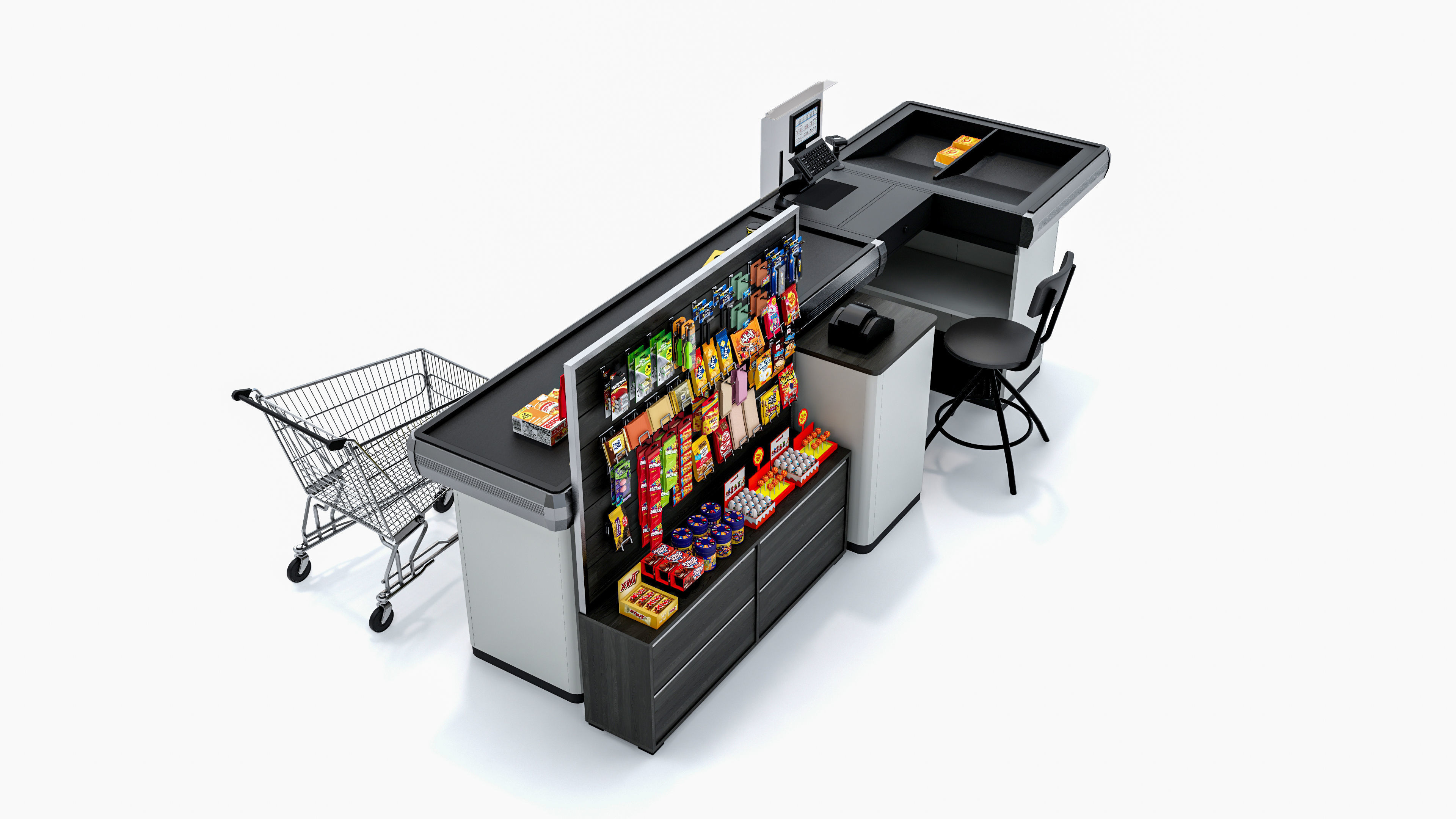 Supermarket  Grocery  stands  Shelves  Racks  Showcase  checkout 3D model_8