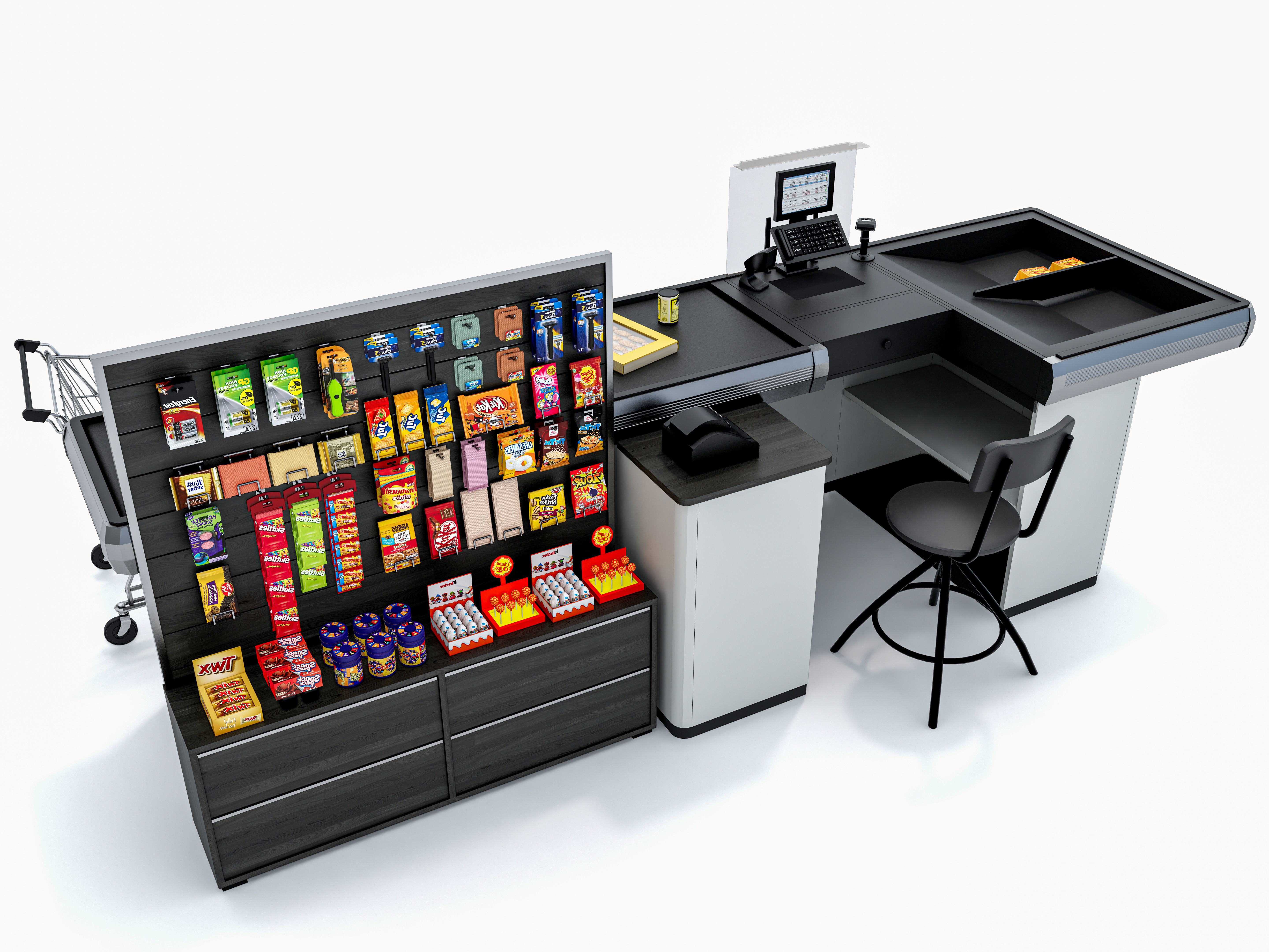 Supermarket  Grocery  stands  Shelves  Racks  Showcase  checkout 3D model_1