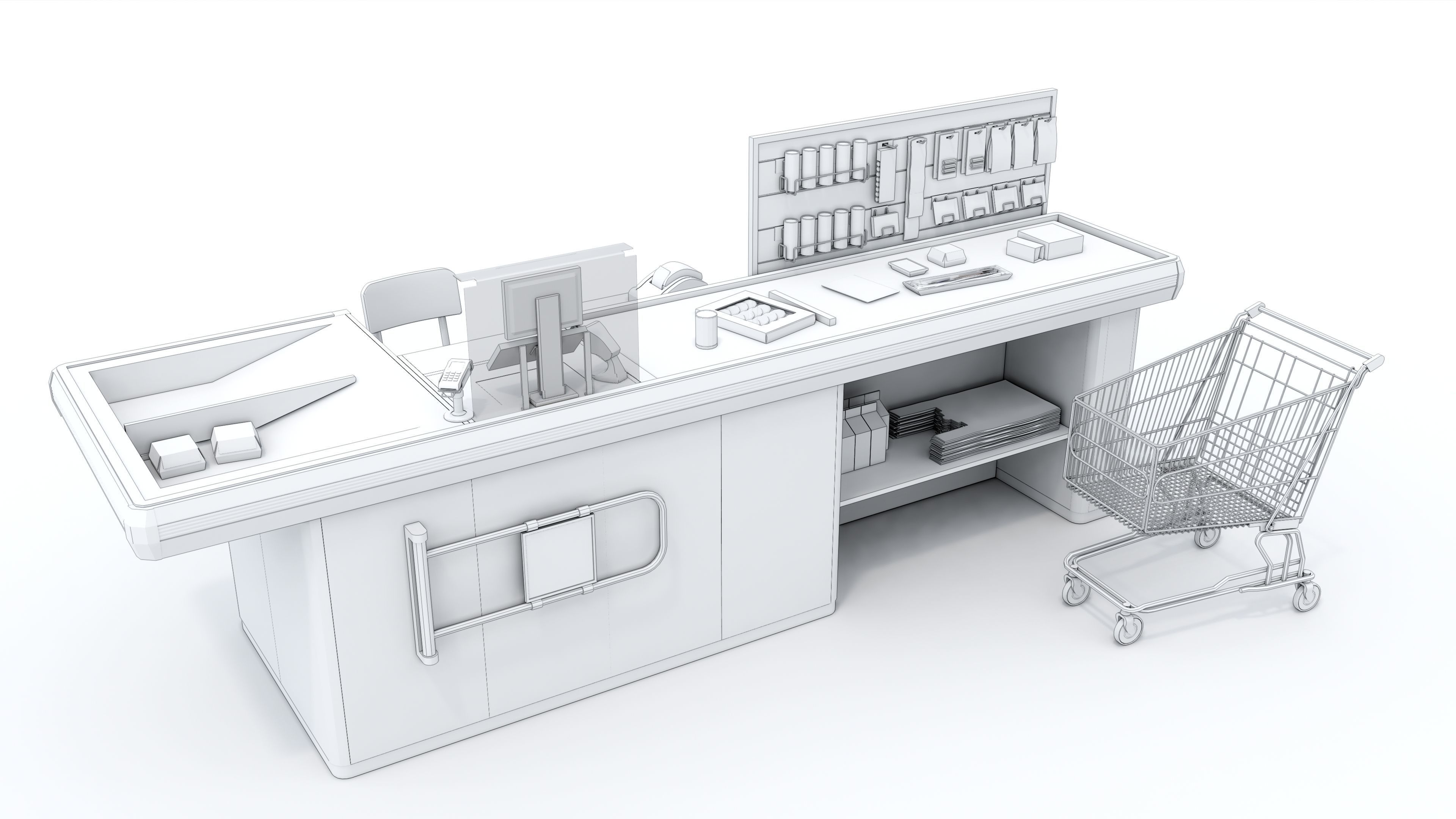Supermarket  Grocery  stands  Shelves  Racks  Showcase  checkout 3D model_21