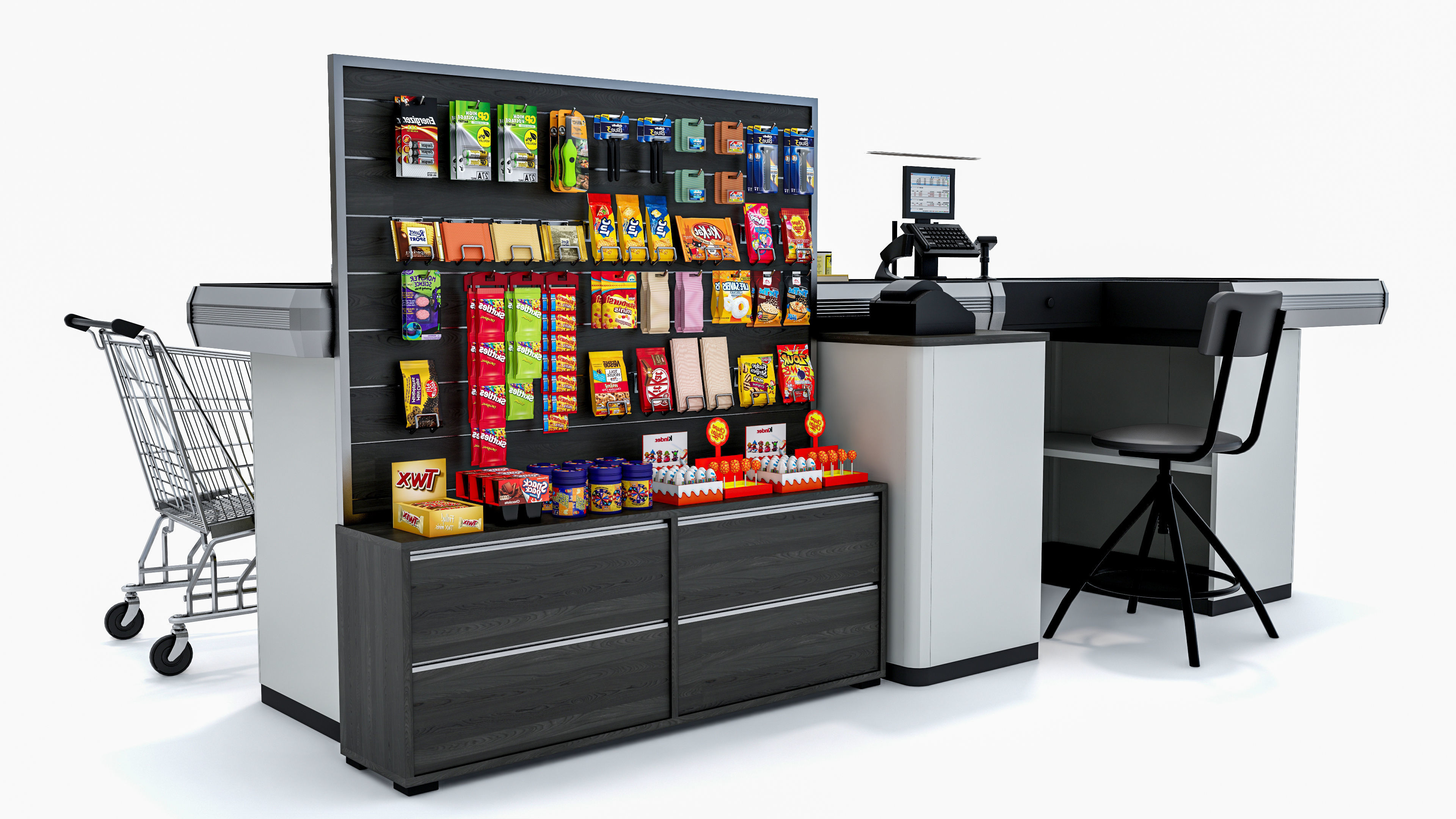 Supermarket  Grocery  stands  Shelves  Racks  Showcase  checkout 3D model_4