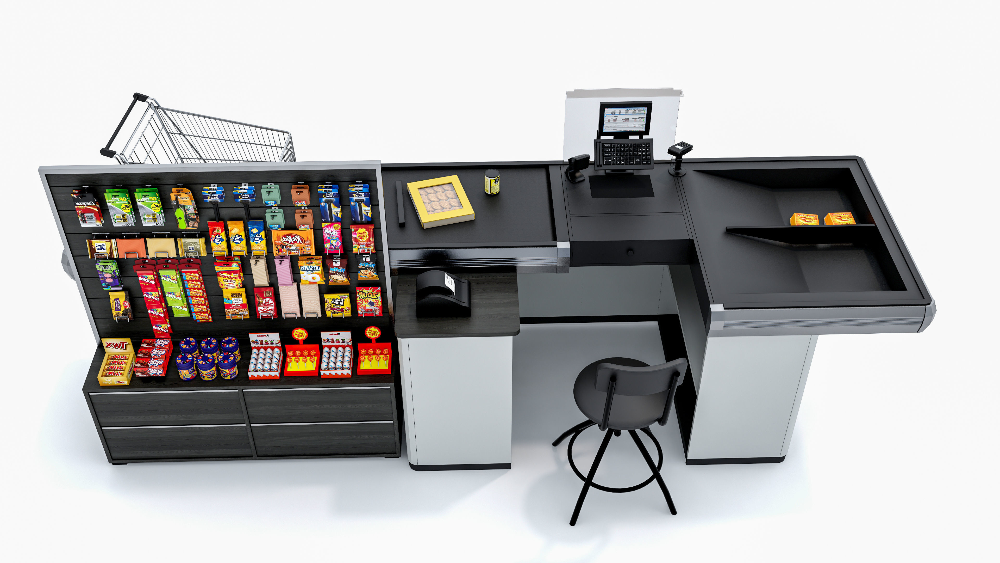 Supermarket  Grocery  stands  Shelves  Racks  Showcase  checkout 3D model_12