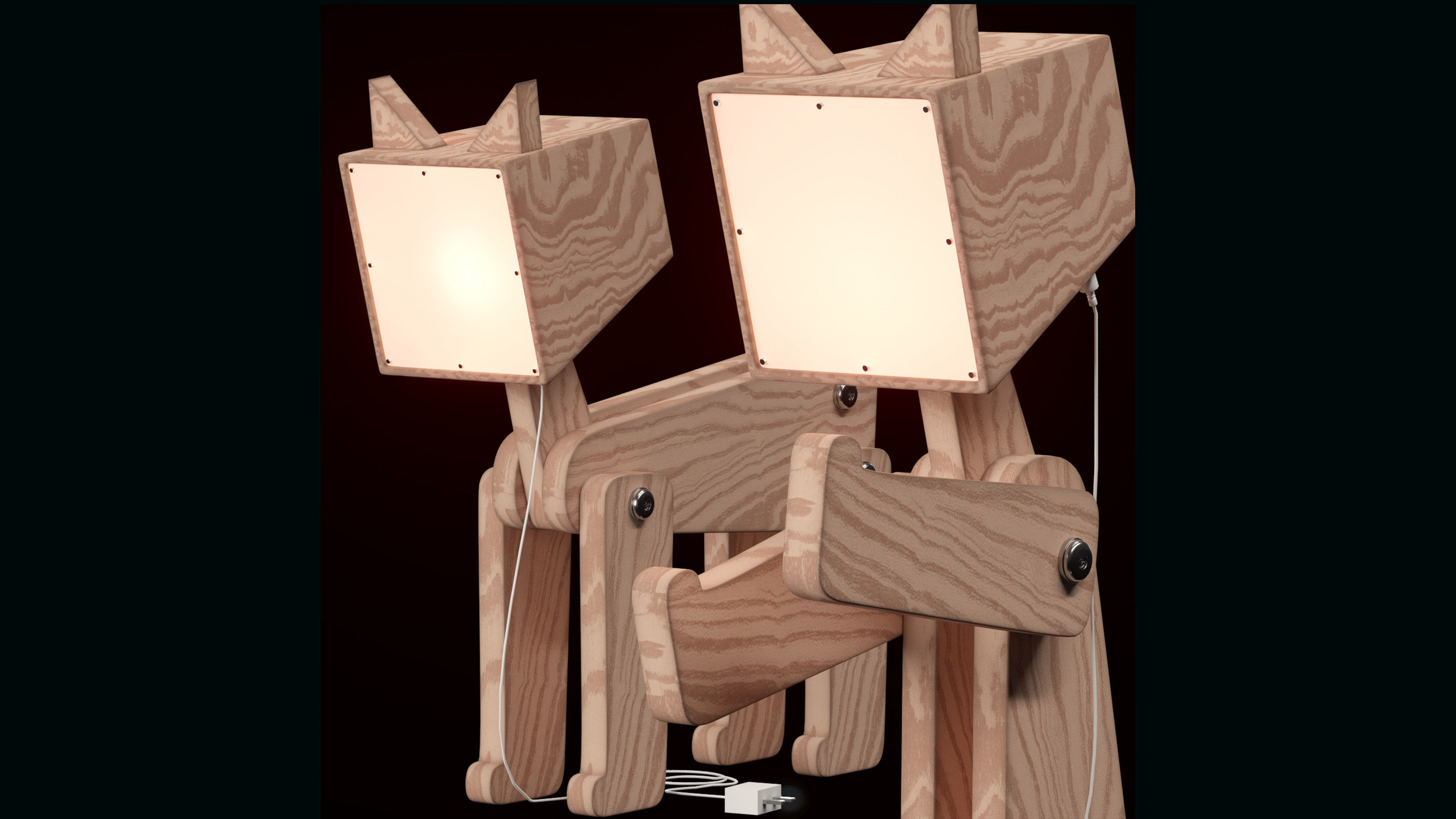 HROOME WOODEN CAT LAMP 3D model_1