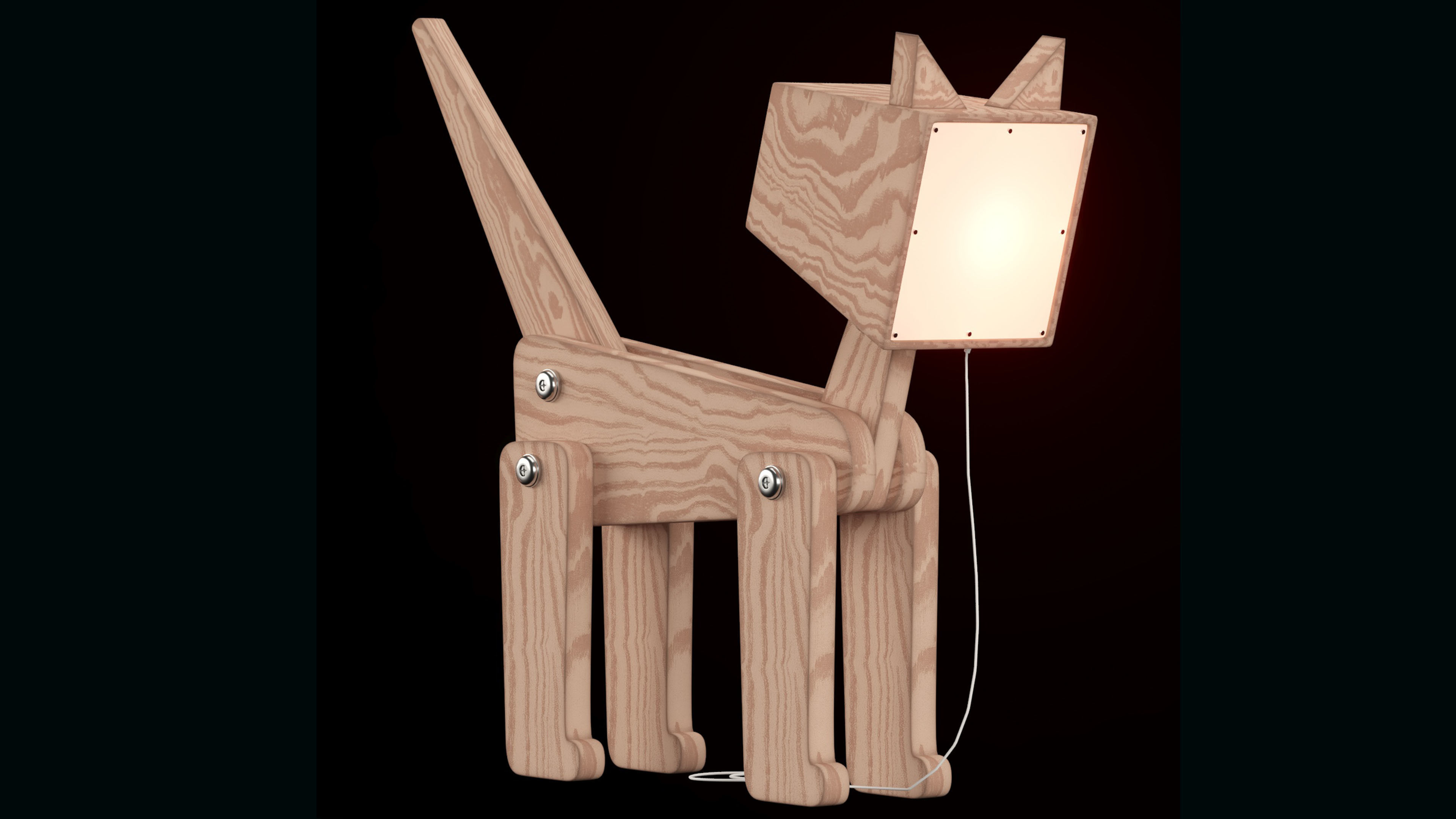 HROOME WOODEN CAT LAMP 3D model_4