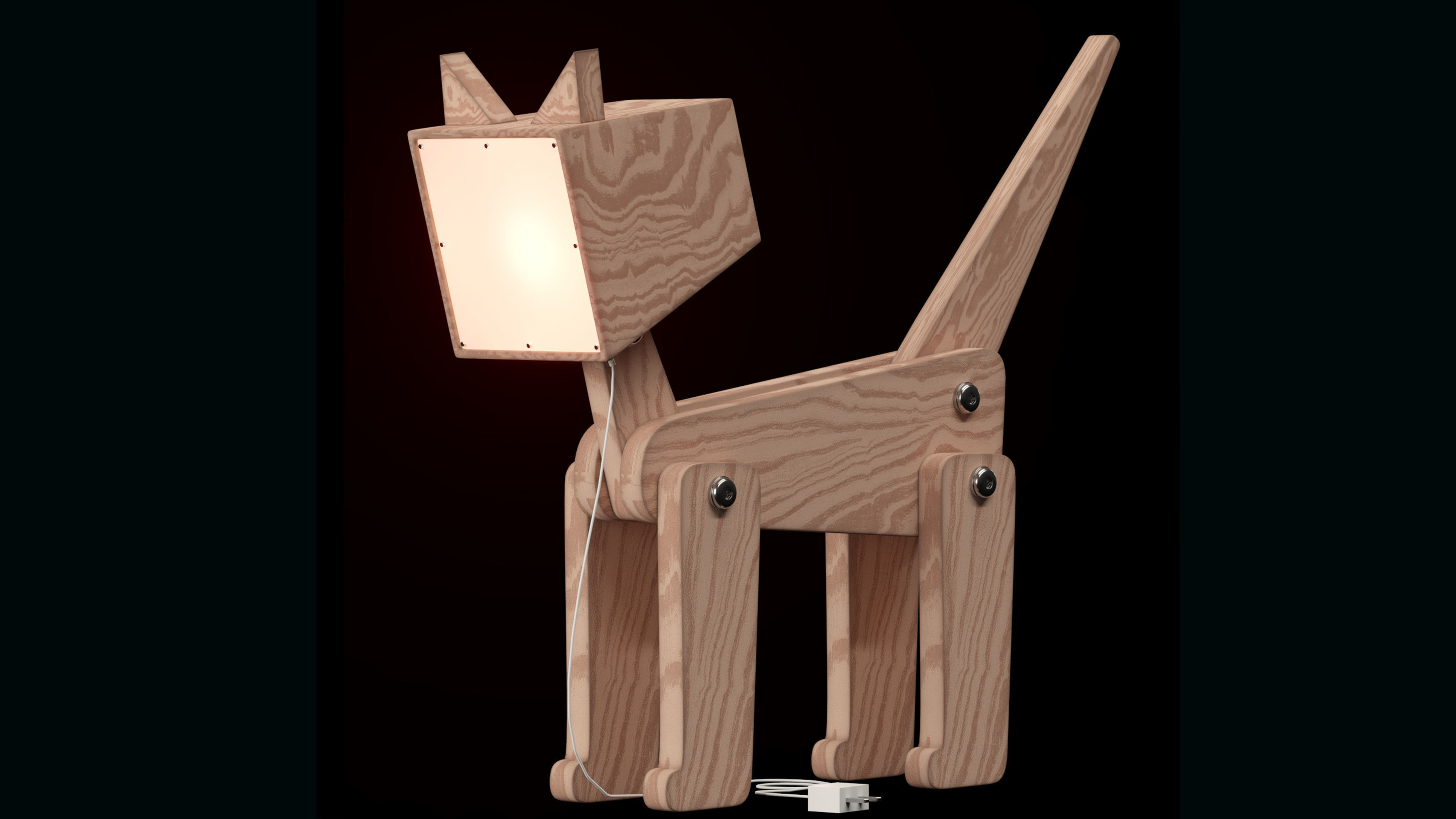 HROOME WOODEN CAT LAMP 3D model_5