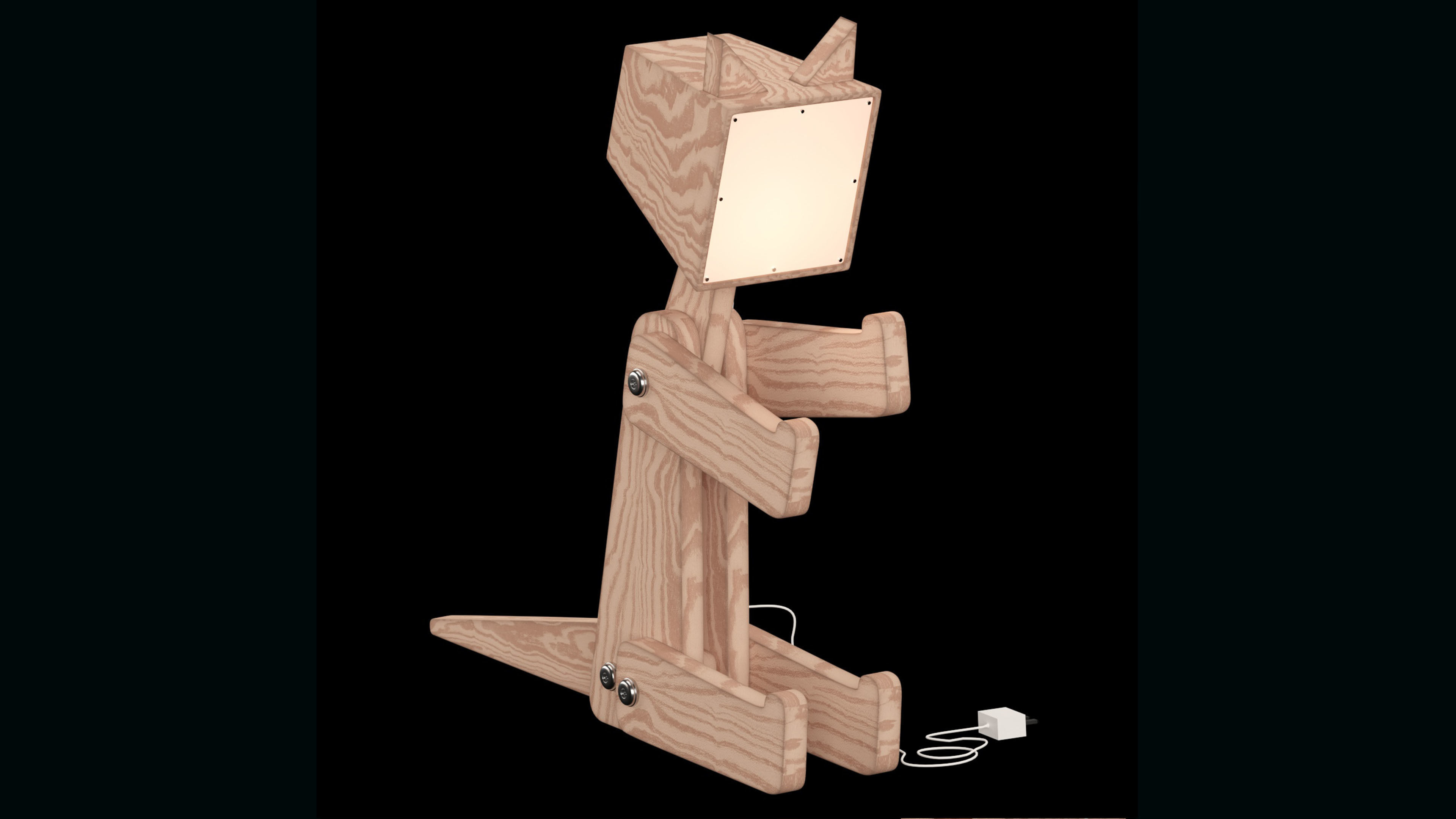 HROOME WOODEN CAT LAMP 3D model_3