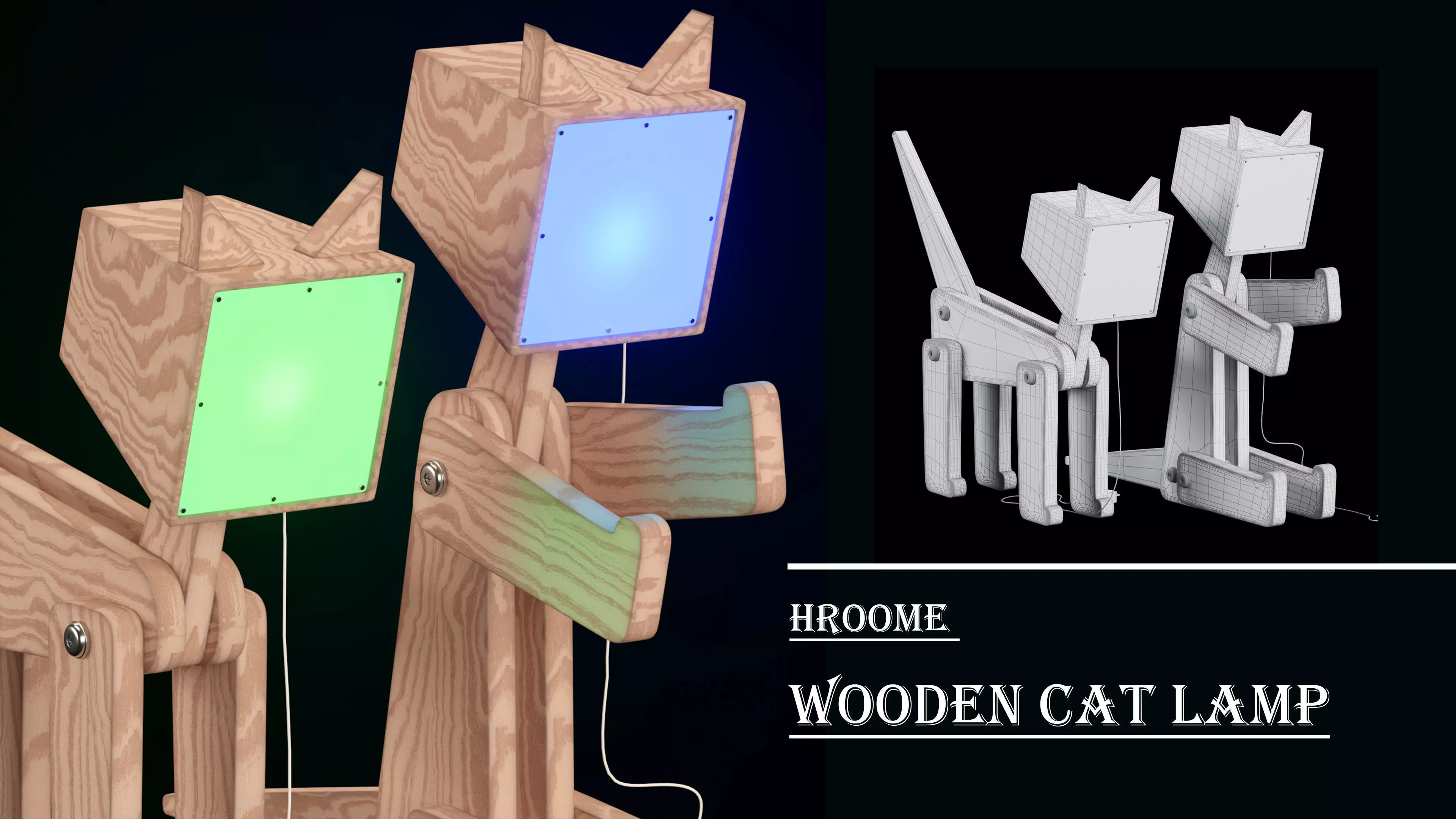 HROOME WOODEN CAT LAMP 3D model_0