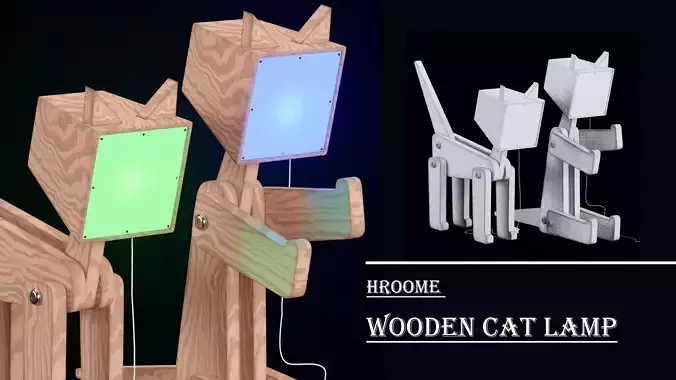 HROOME WOODEN CAT LAMP 3D model